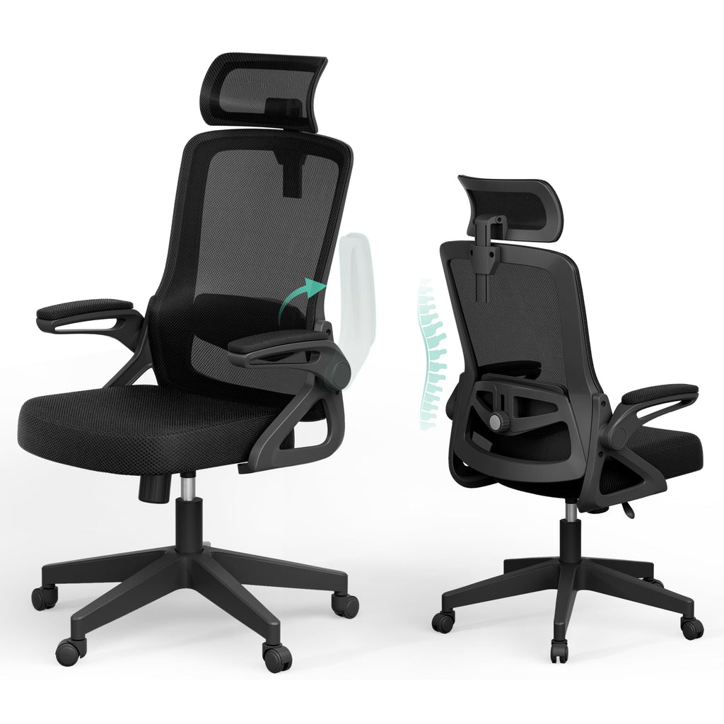 Ergonomic Office Chair, S-Shaped Mesh Desk Chairs, Adjustable Headrest & Lumbar Support, 90°Flip-Up Armrest - image 1