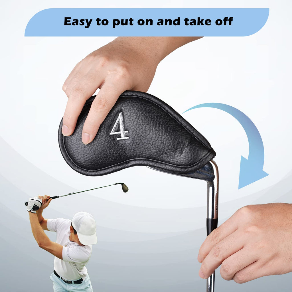 Craftsman Golf Black Leather Iron Headcover Set | 10pc Magnetic Closure