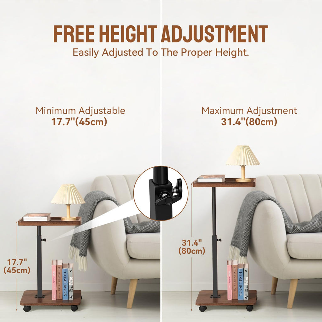 YYW Adjustable C Shaped Side Table with Wheels, 360° Swivel Sofa Table - image 2