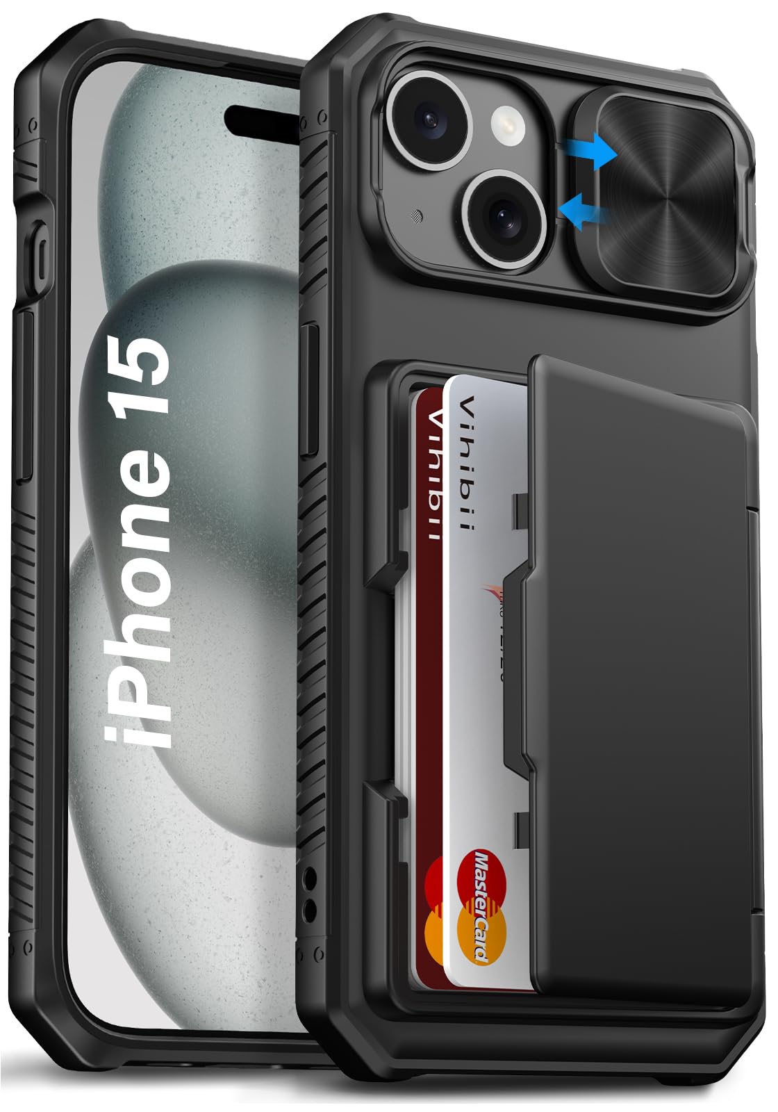 Vihibii iPhone 15/14/13 Wallet Case – RFID Card Holder & Camera Cover