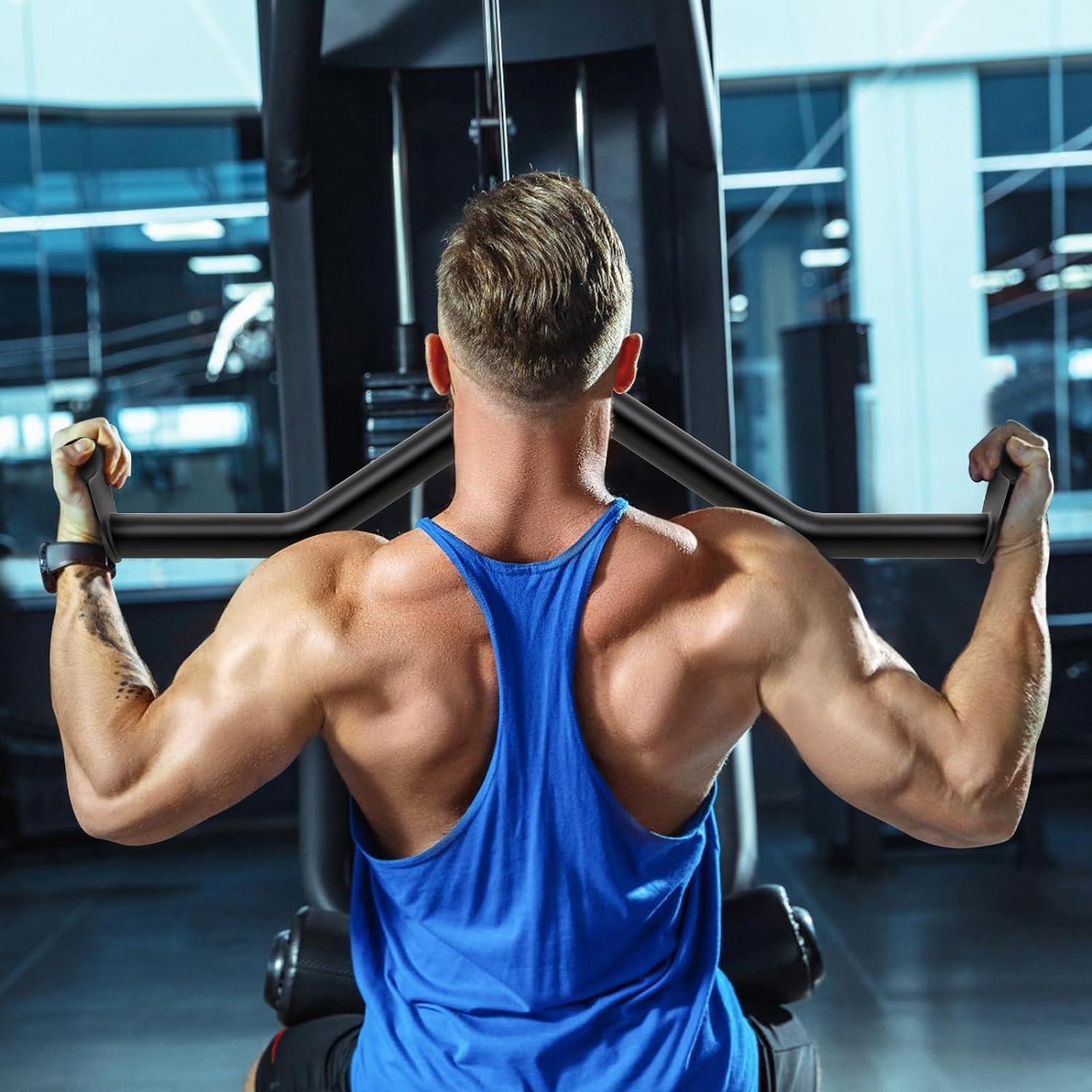 SELEWARE 28" Multi-Grip LAT Pull Down Bar | Alloy Steel Cable Attachment