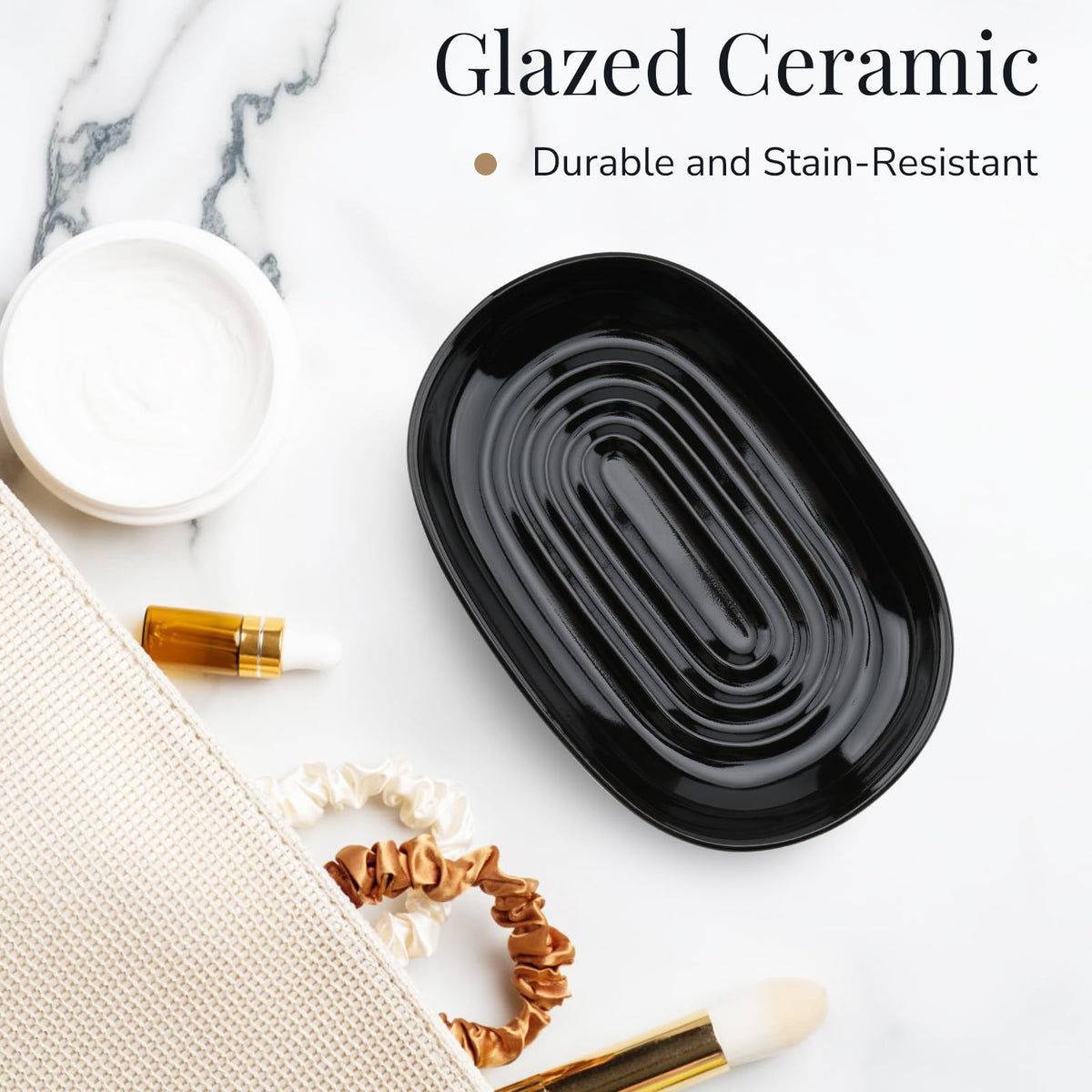 YoHyien Ceramic Soap Dish, Anti-Slip Marble Soap Dish for Bathroom, Soap Tray Dish, Soap Holder for Shower, Kitchen, and Sink - image 3