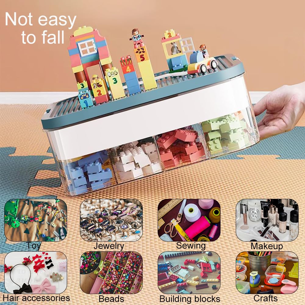 Storage Boxes,Kids Toy Lego Box,Stackable Toys Organizer with Lid,Handle,Plastic Multi Compartment Containers Chest Case for Storing - image 2