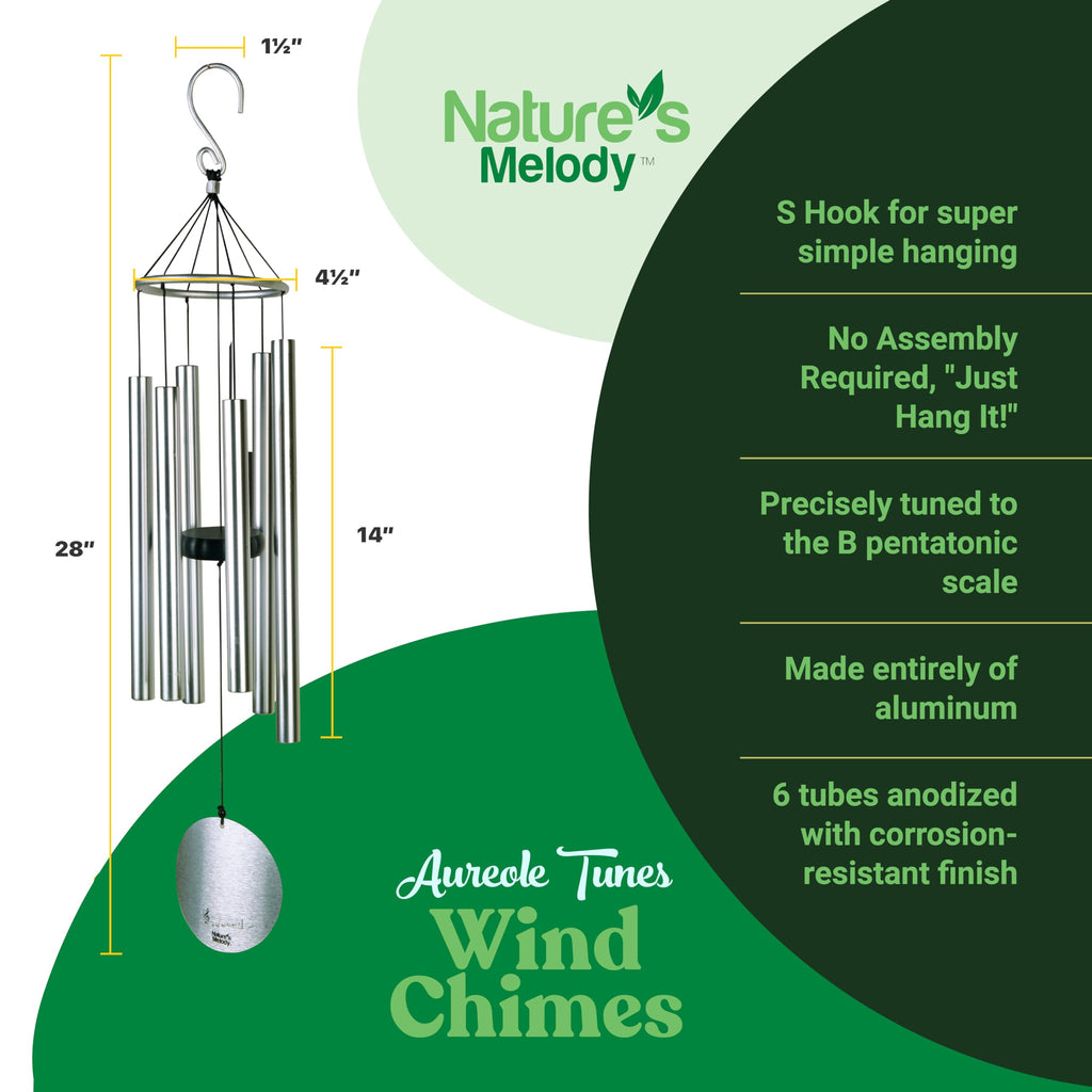 Nature's Melody Aureole Wind Chimes – 28 Inch Aluminum B Pentatonic