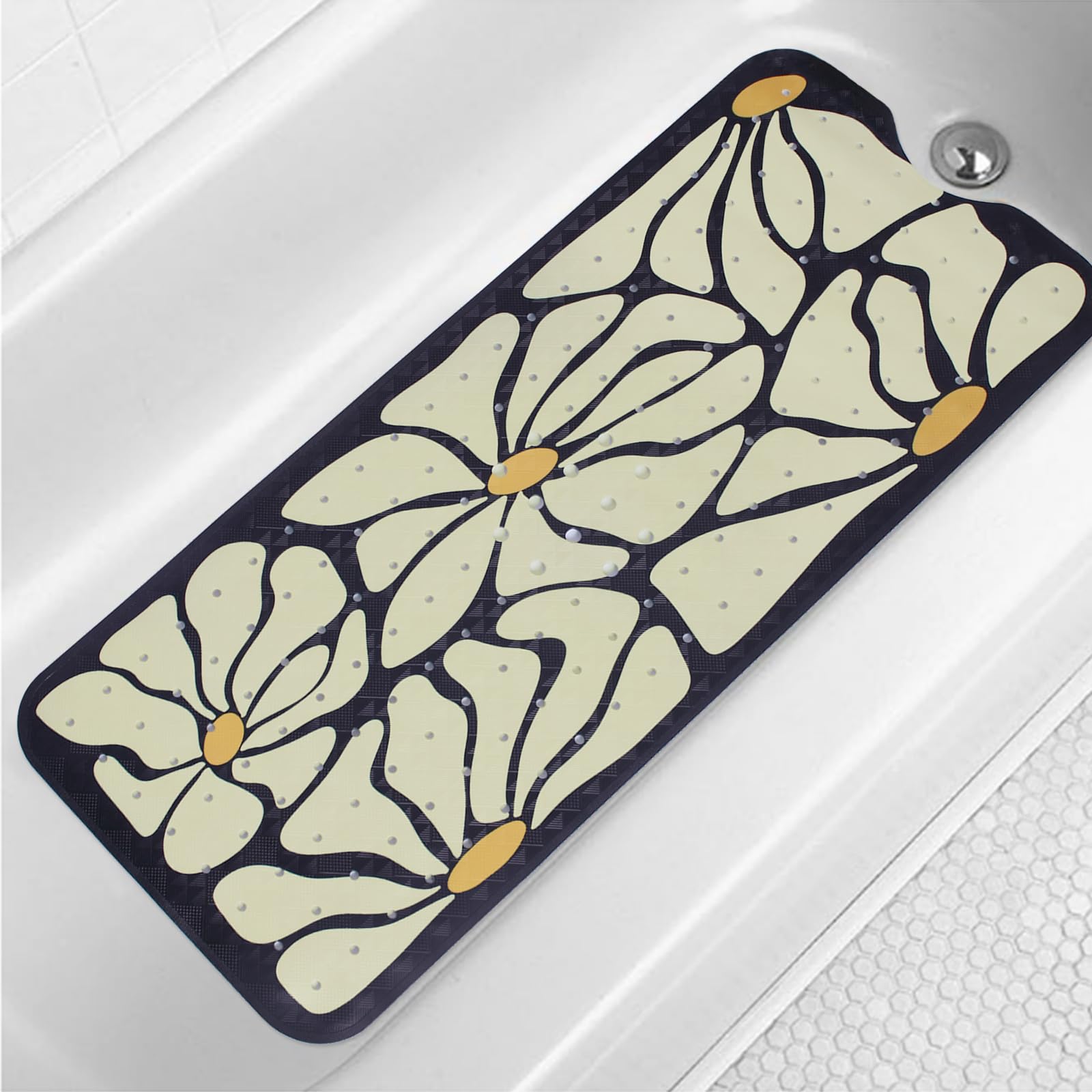Jolof Store Floral Bathtub Mat – Extra Long Non-Slip PVC Botanical Mat