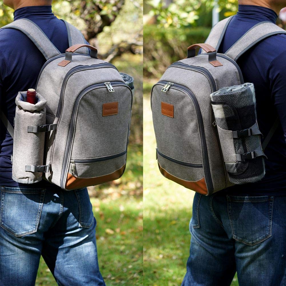 HappyPicnic 4-Person Insulated Picnic Backpack with Waterproof Blanket