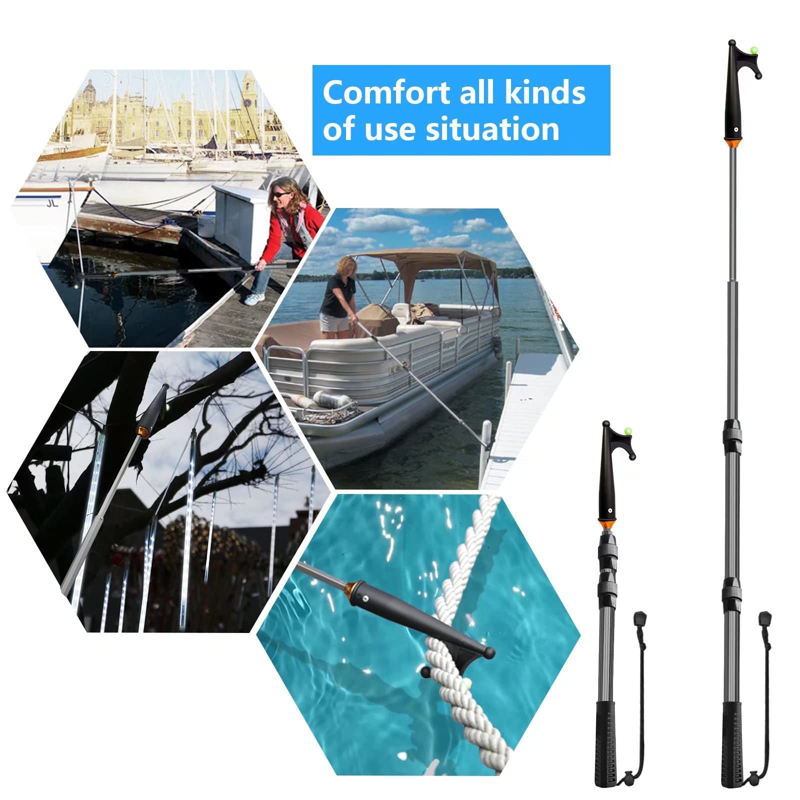 KOMCLUB Telescopic Boat Hook | Luminous 55" Floating Docking Pole