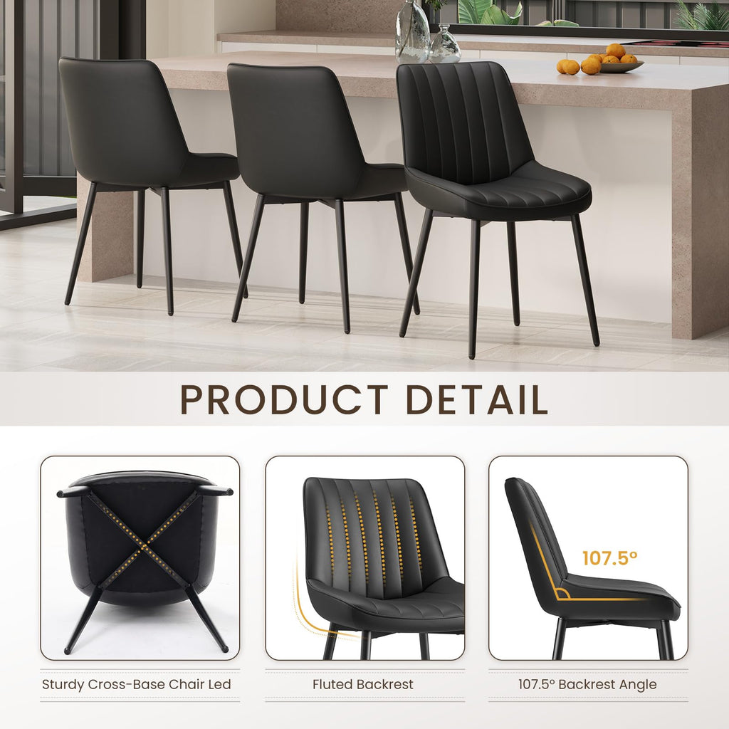 COLAMY Black Dining Chairs Set of 4,Technology Fabric Chairs for Dining Room with Metal Legs and Thick Seat Cushion