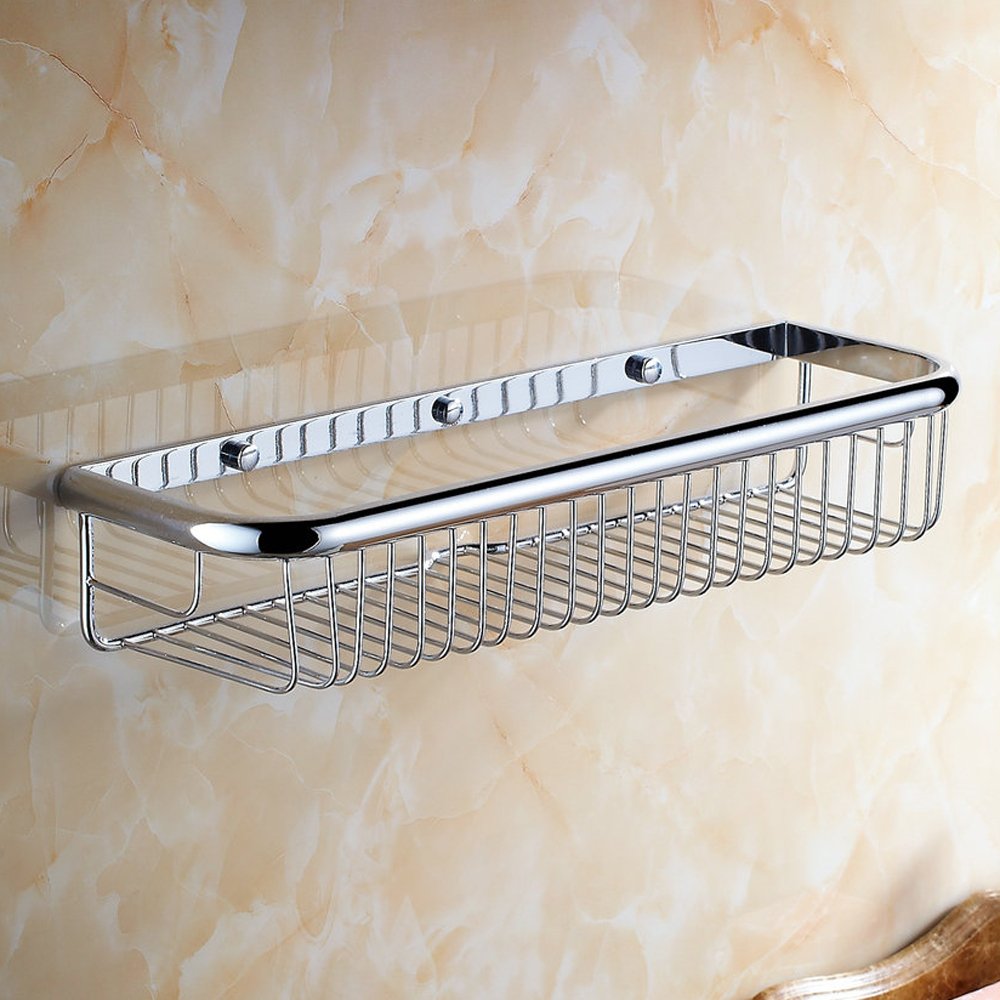 Beelee 17.72 Inch Brass Bathroom Shower Caddy | Polished Chrome Shelf