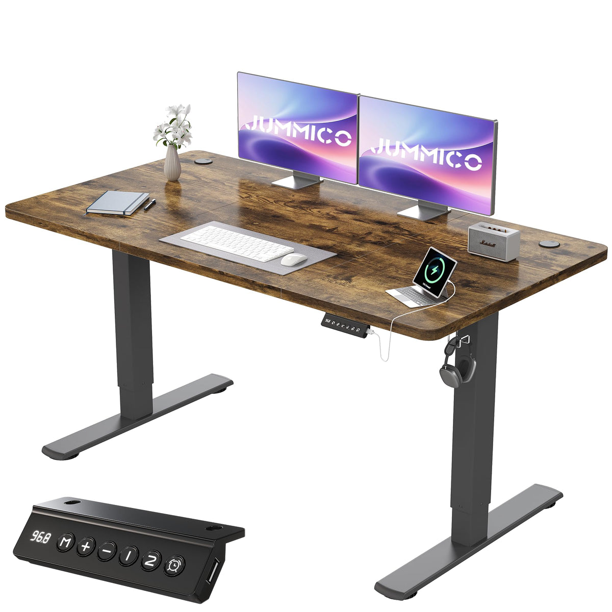 JUMMICO Electric Desk Standing Desk Height Adjustable Desk 140x60cm Brown - image 1