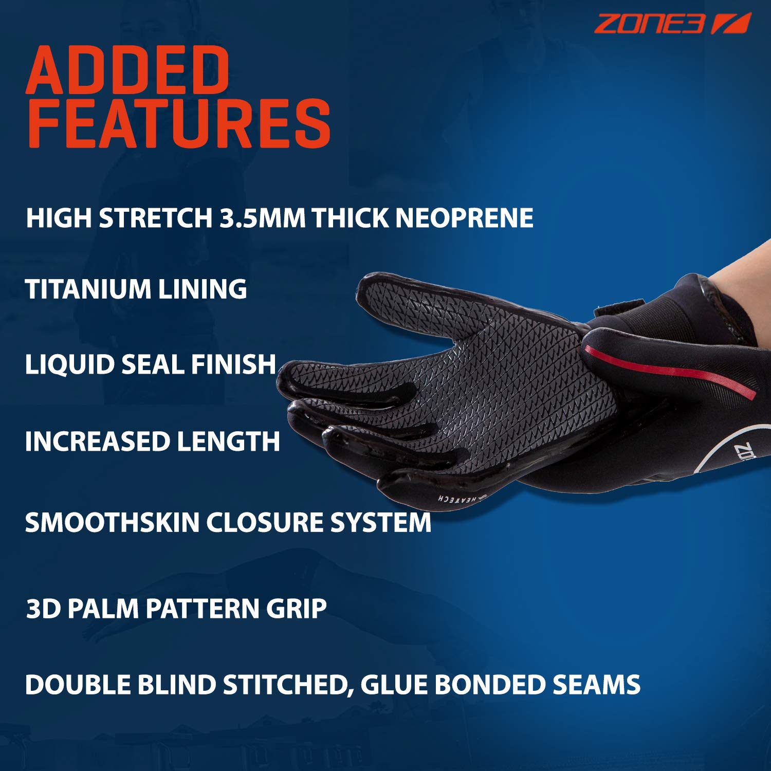 Zone3 Neoprene Heat Tech Swimming Gloves – 3.5mm Thermal Titanium