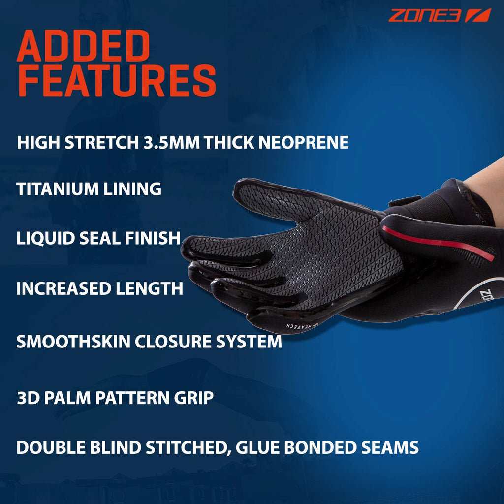 Zone3 Neoprene Heat Tech Swimming Gloves – 3.5mm Thermal Titanium