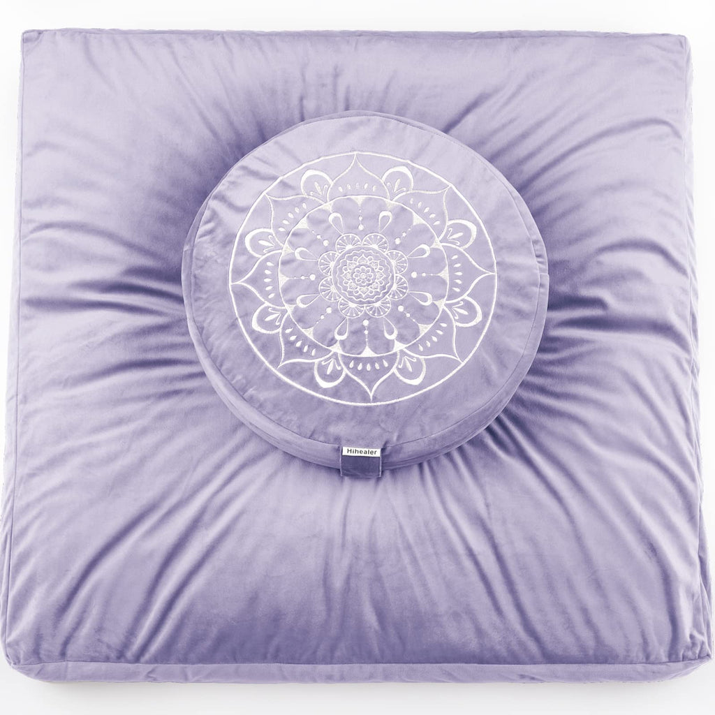 Hihealer Velvet Meditation Cushion and Zabuton Mat Set - Purple