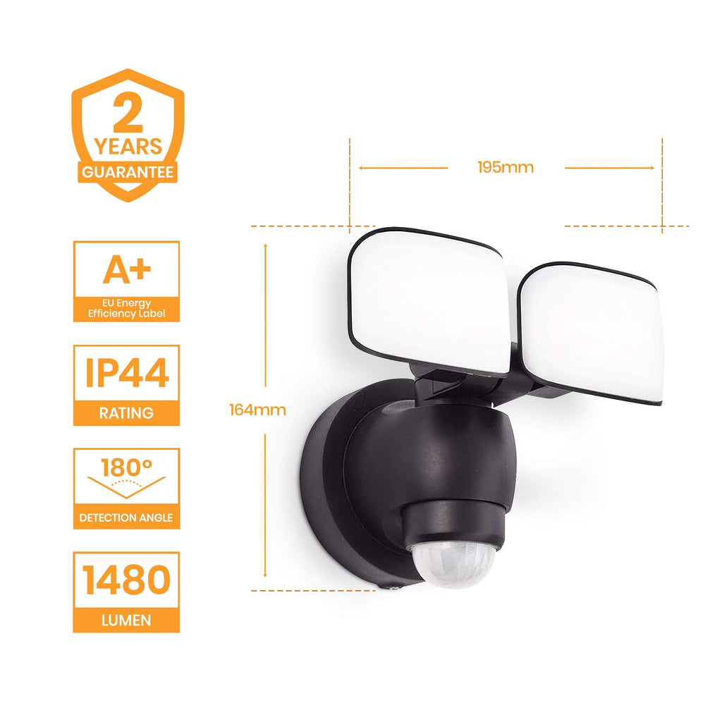 National Lighting Twin LED PIR Floodlight | IP44 Outdoor Security Light