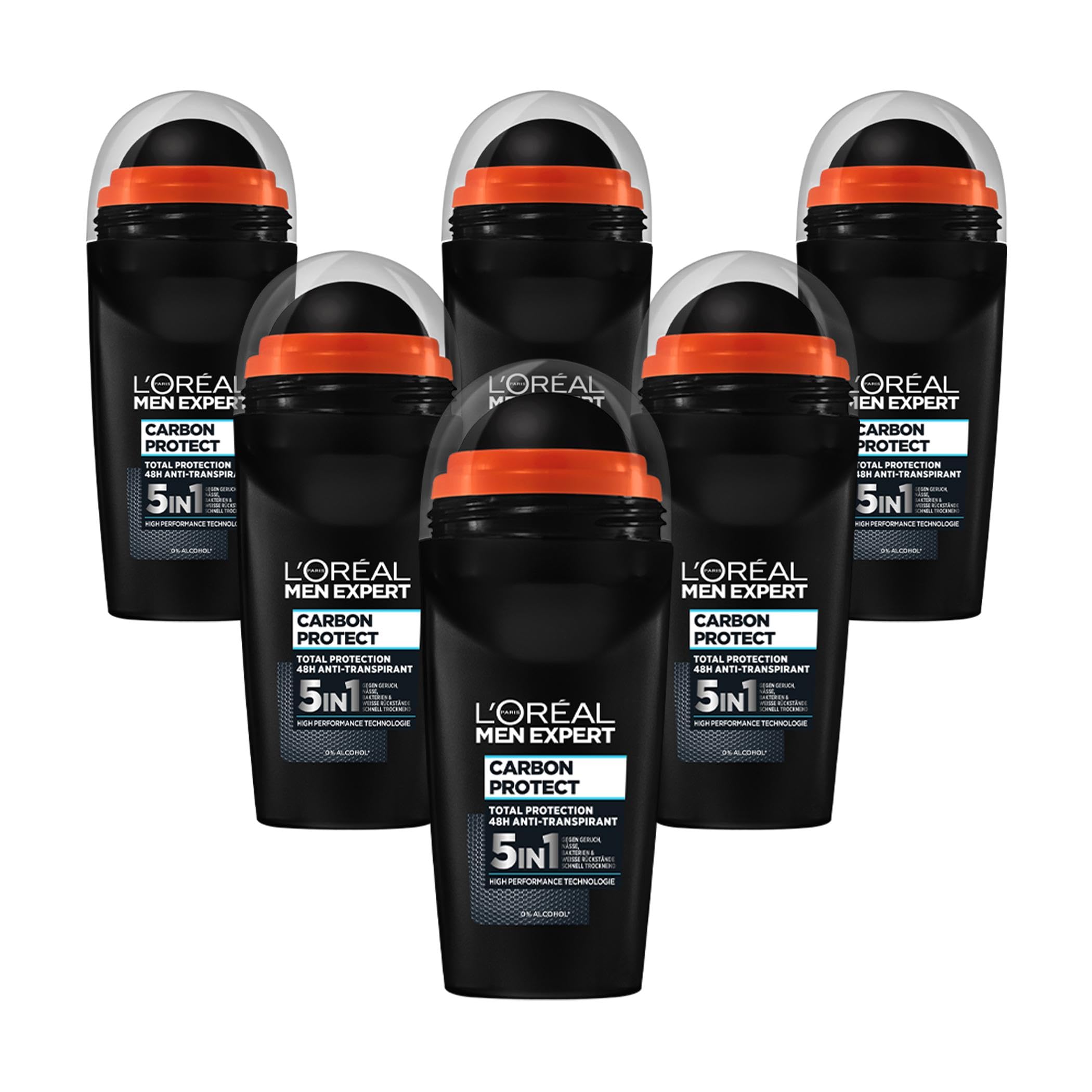 L'Oréal Paris Men Expert Carbon Protect Deodorant Roll-On, 50ml - 6 Pack