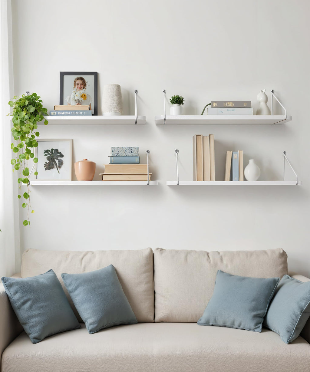 Afuly 24 Inch White Floating Shelves | Modern MDF Wall Storage - Set of 2