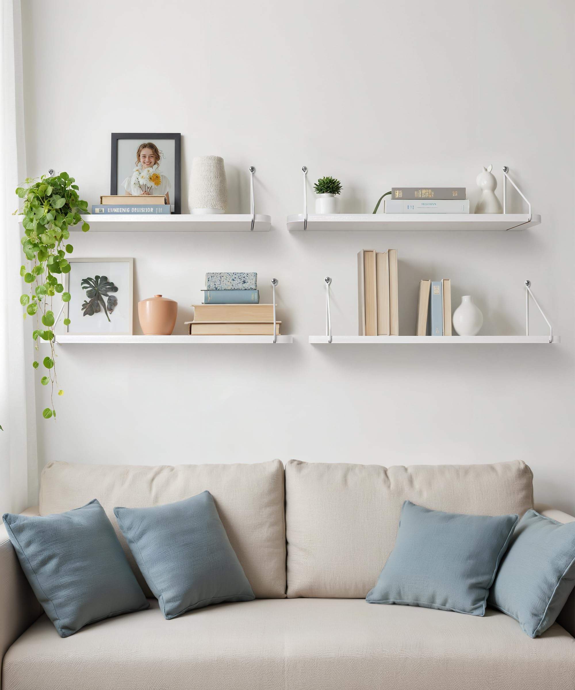 Afuly 24 Inch White Floating Shelves | Modern MDF Wall Storage - Set of 2