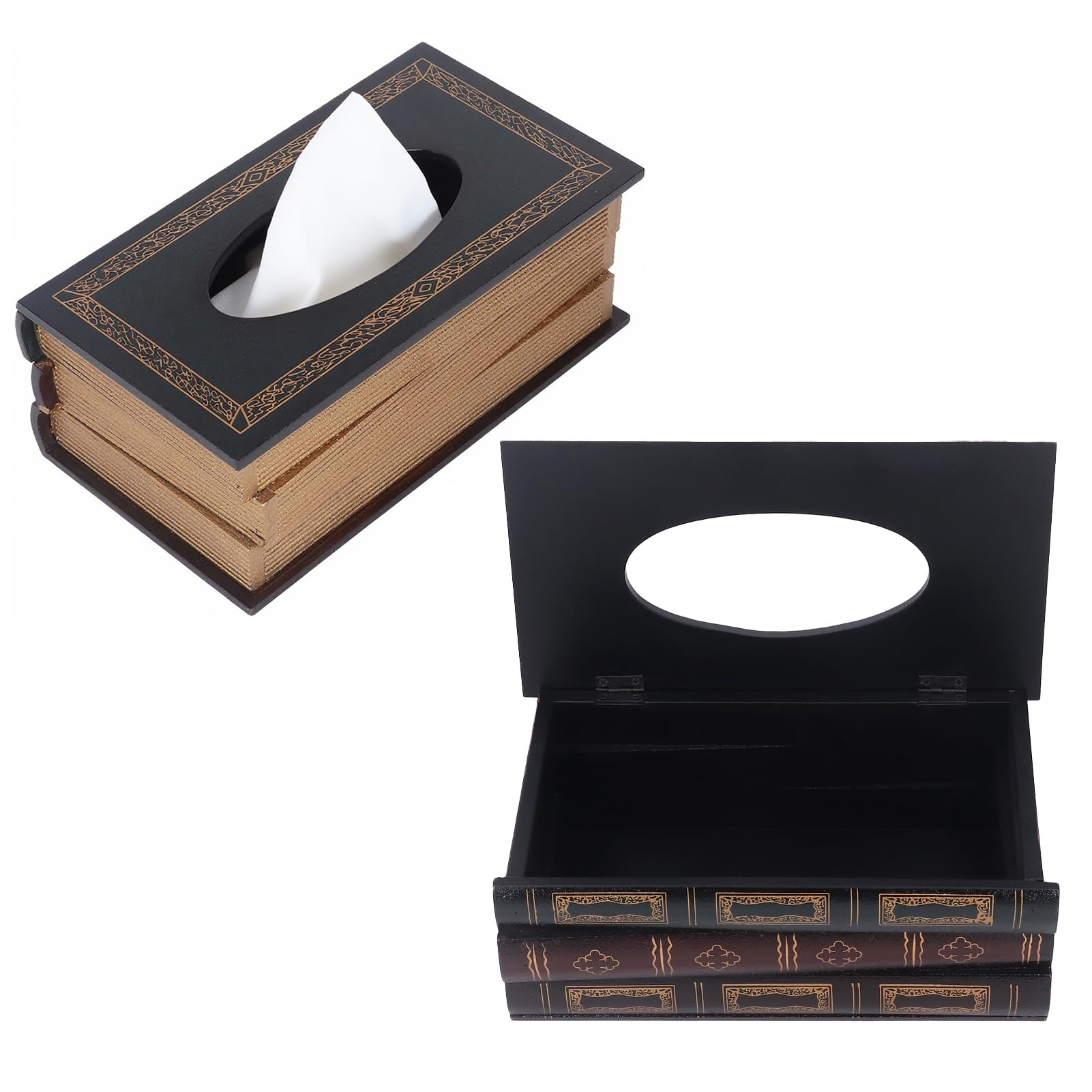 Jolof Store Vintage Book Tissue Box Holder – Retro Wooden Napkin Dispenser