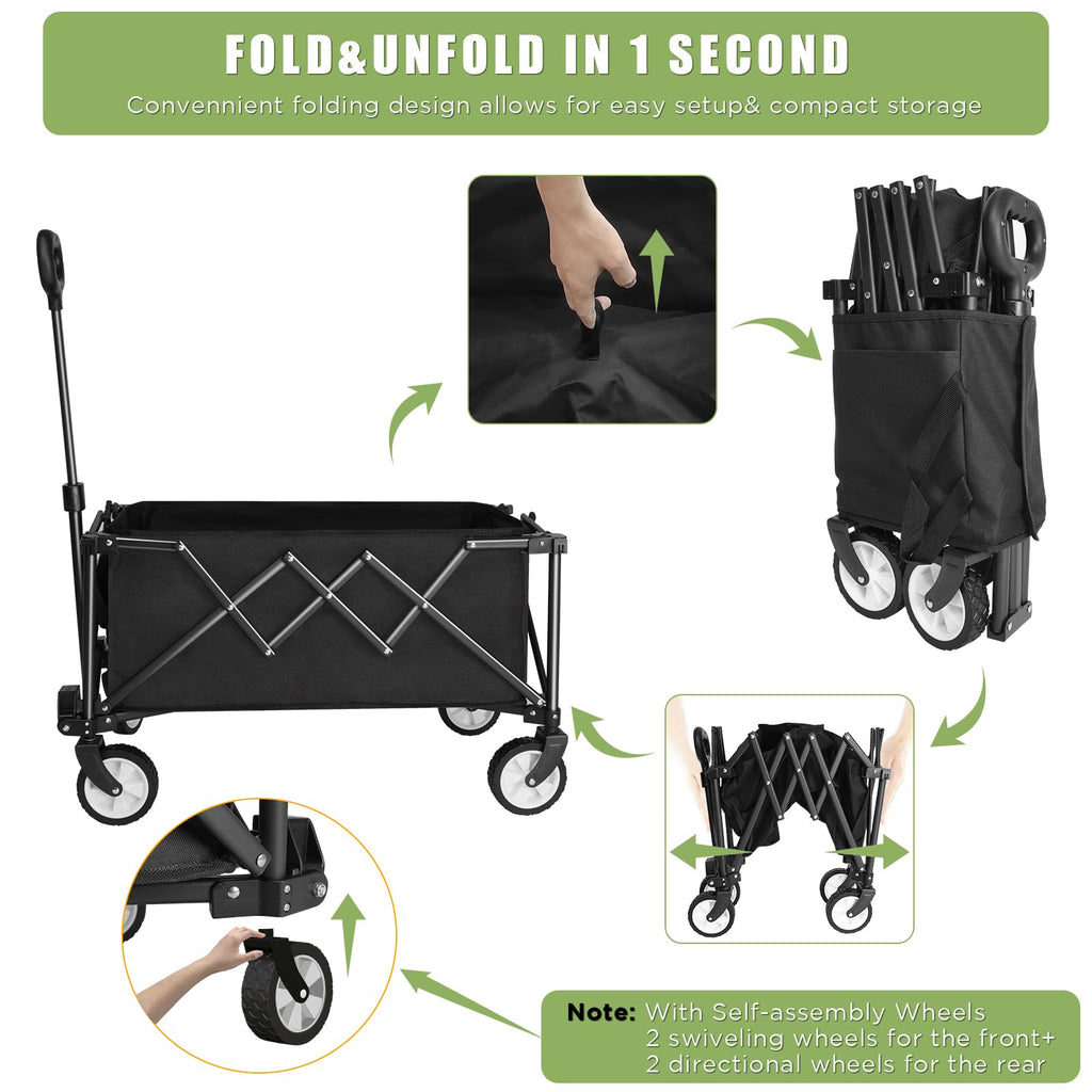 Folding Wagon – 220lbs Heavy Duty All Terrain Garden Cart