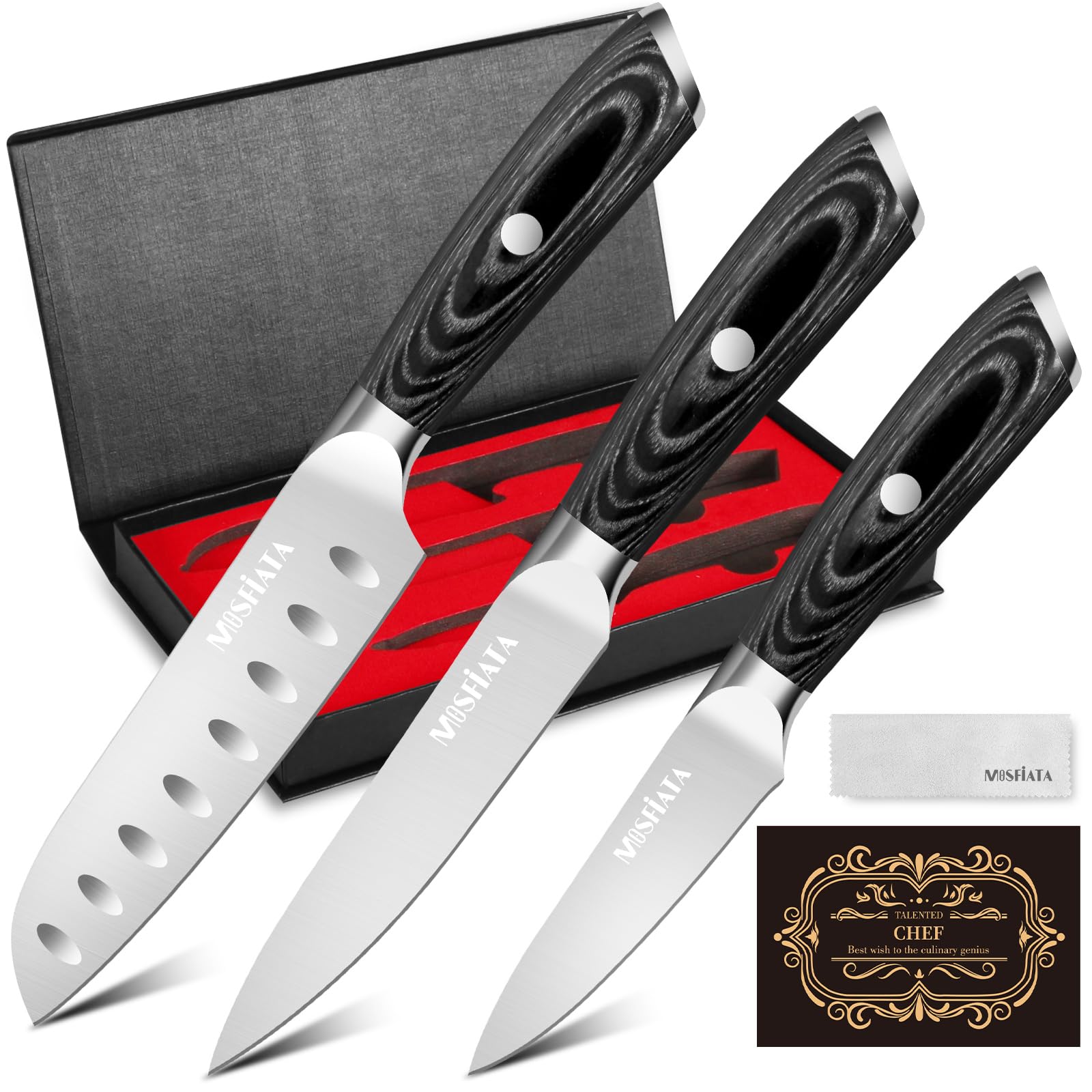 MOSFiATA 3-Piece Kitchen Knife Set | German Stainless Steel Chef Knives