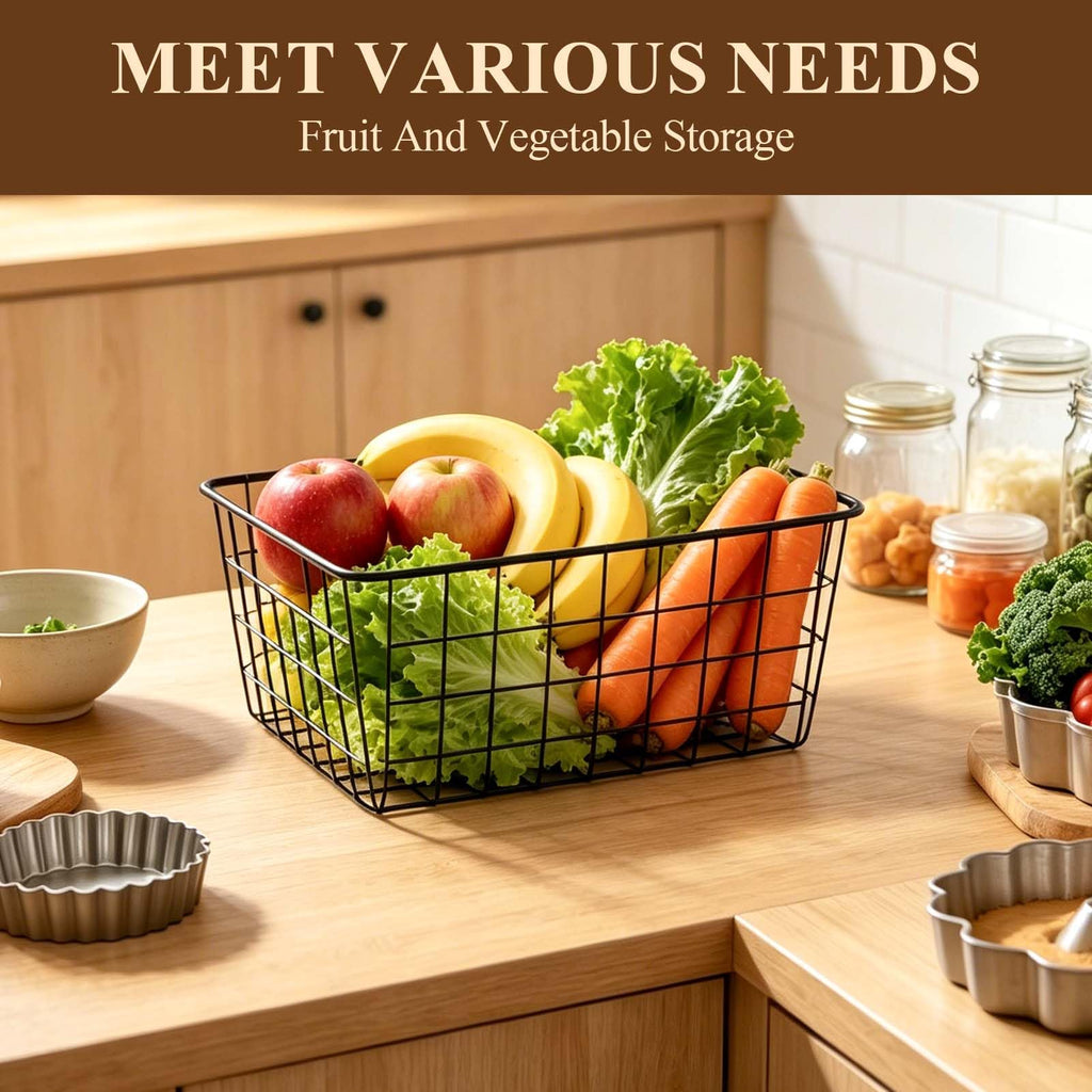 2 Metal Wire Storage Basket with Handles for Kitchen Cabinet Bedroom Bathroom Heavy Duty Rust Resistant Mesh Design Ideal for Organizing Household - image 5