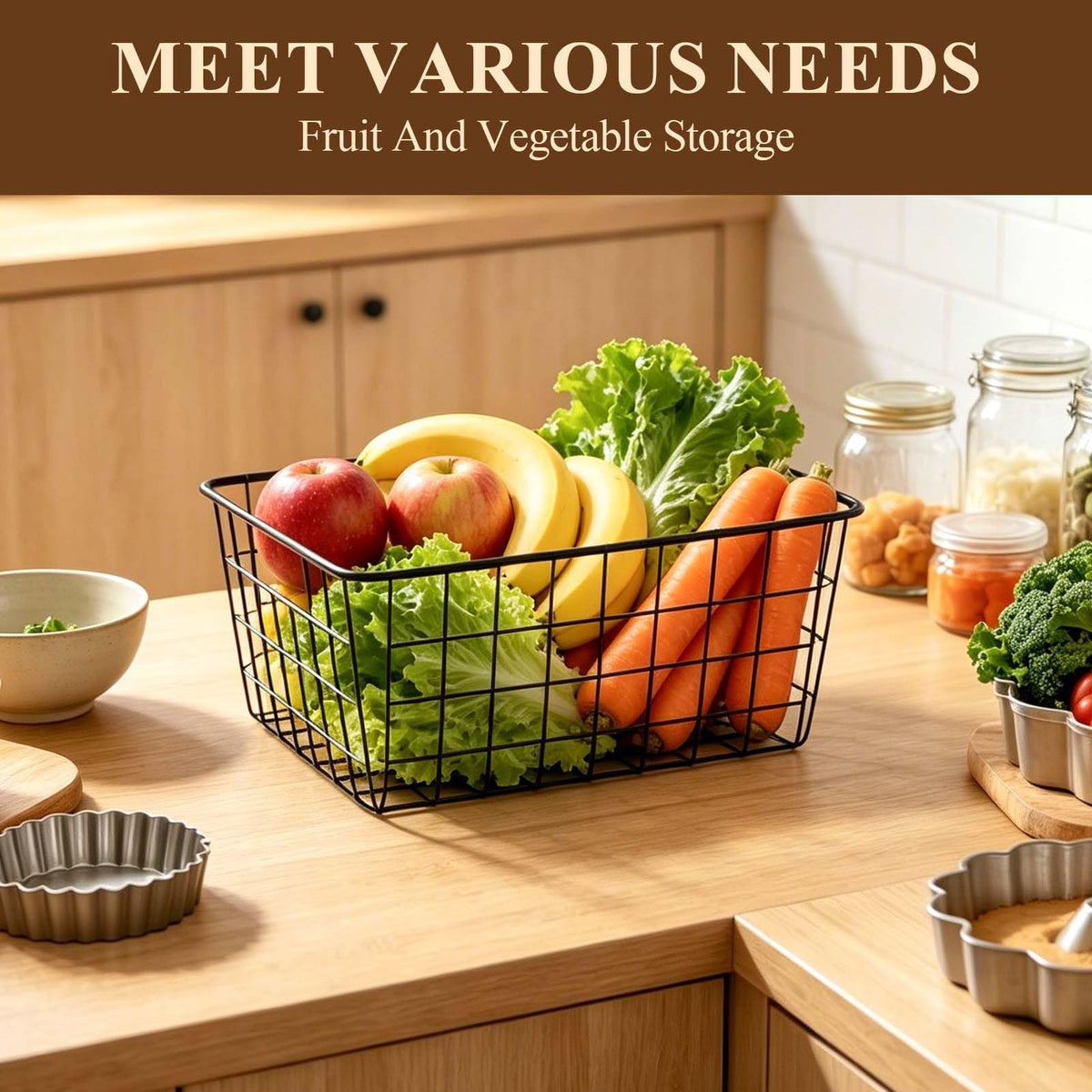 2 Metal Wire Storage Basket with Handles for Kitchen Cabinet Bedroom Bathroom Heavy Duty Rust Resistant Mesh Design Ideal for Organizing Household - image 5
