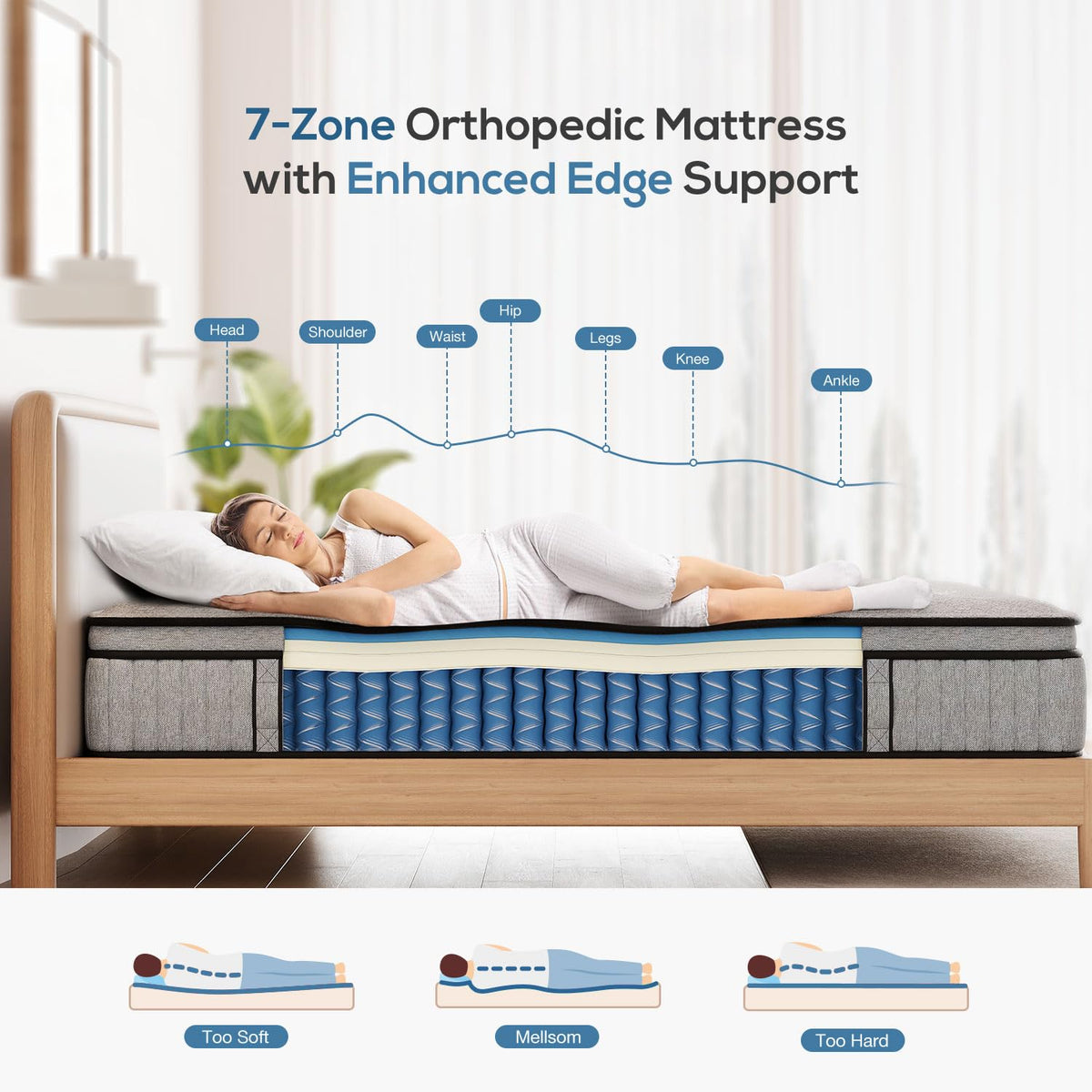 Mellsom Single Mattress, Memory Foam Pocket Sprung Mattress, Medium Firm - image 5