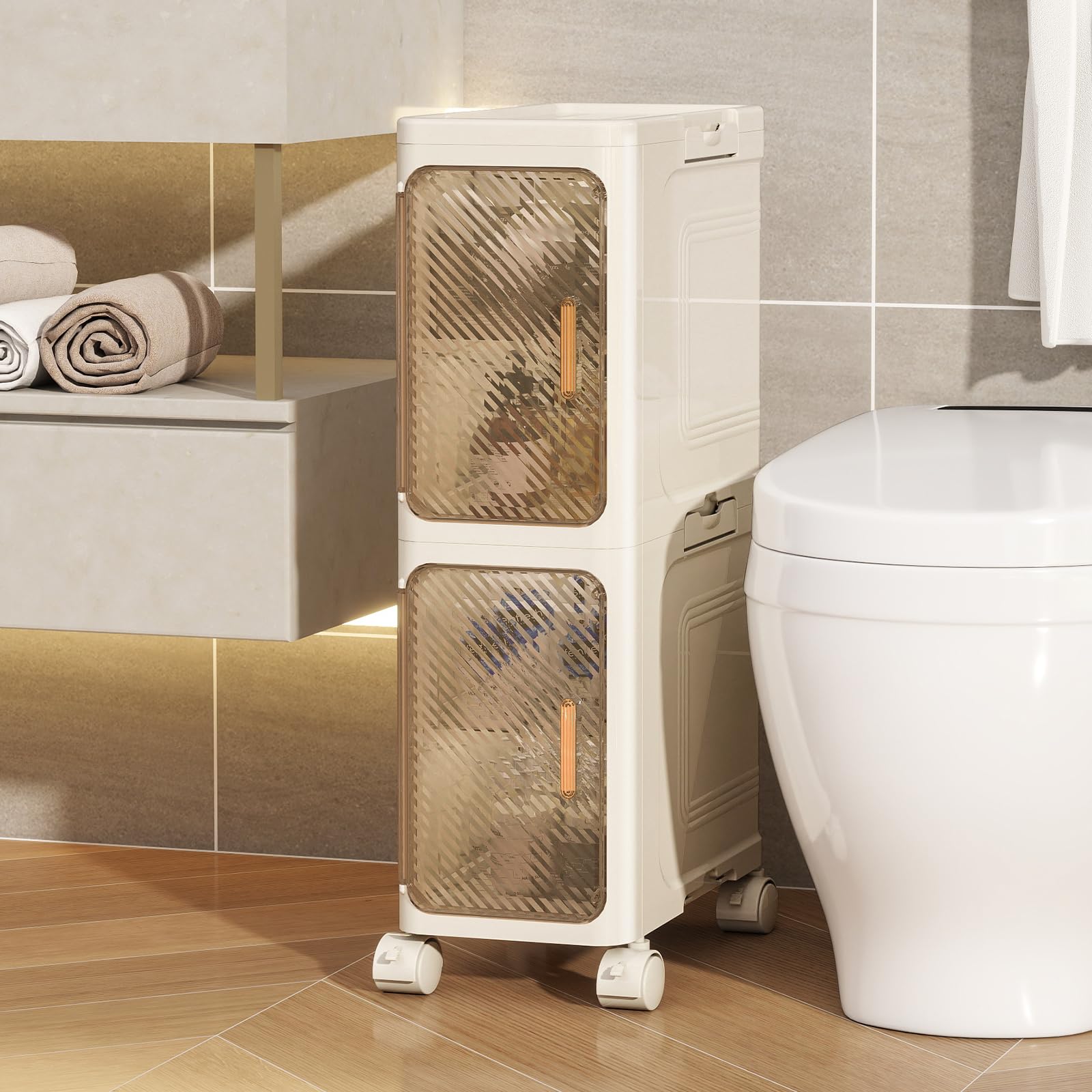 Tronkle Slim Bathroom Cabinet – 2-Tier Foldable Rolling Storage