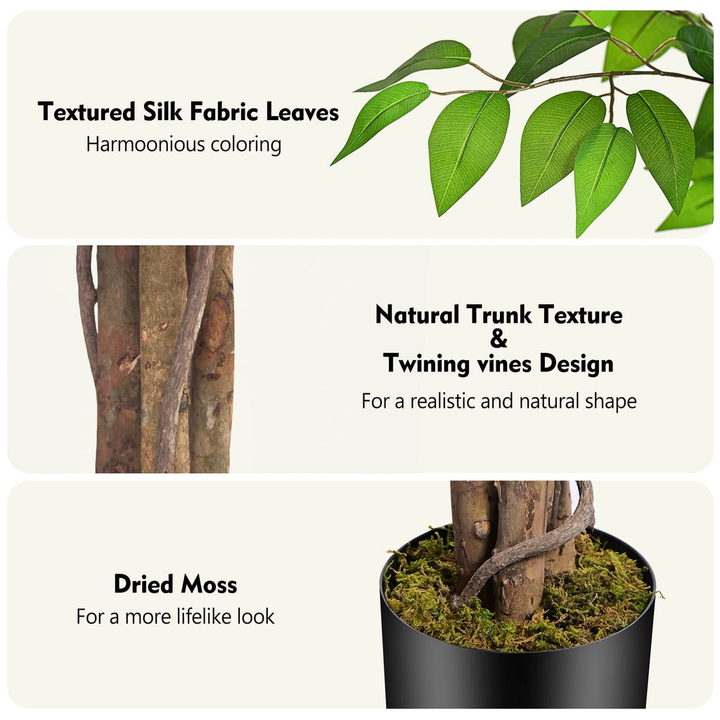 Keeplush 7ft Artificial Ficus Tree | Large Silk Plant with Natural Trunks
