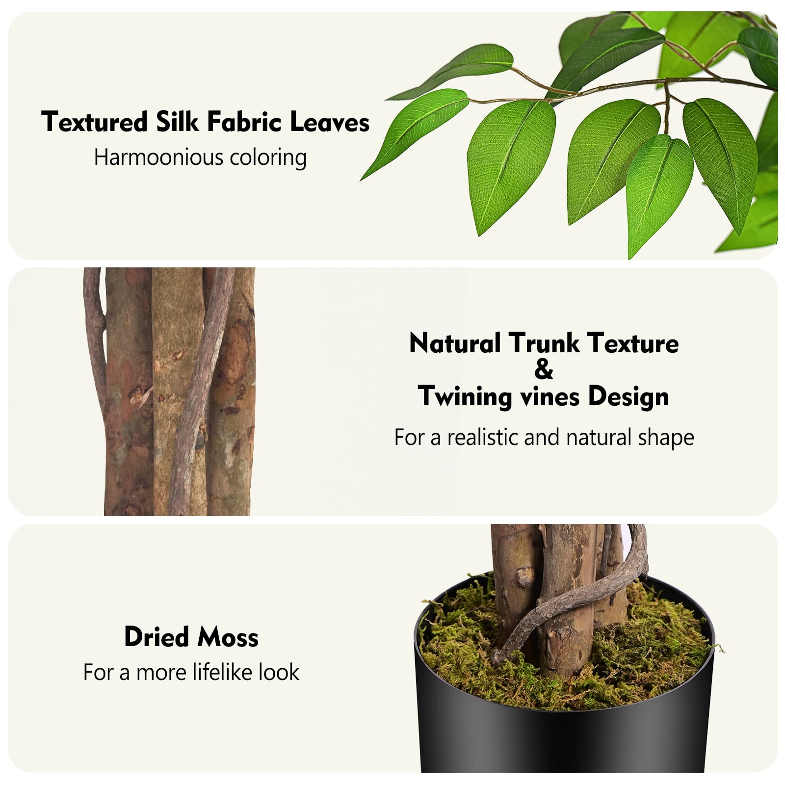 Keeplush 7ft Artificial Ficus Tree | Large Silk Plant with Natural Trunks