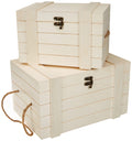 Rayher Set of 2 Unfinished Wooden Chests with Jute Rope Handles & Lids