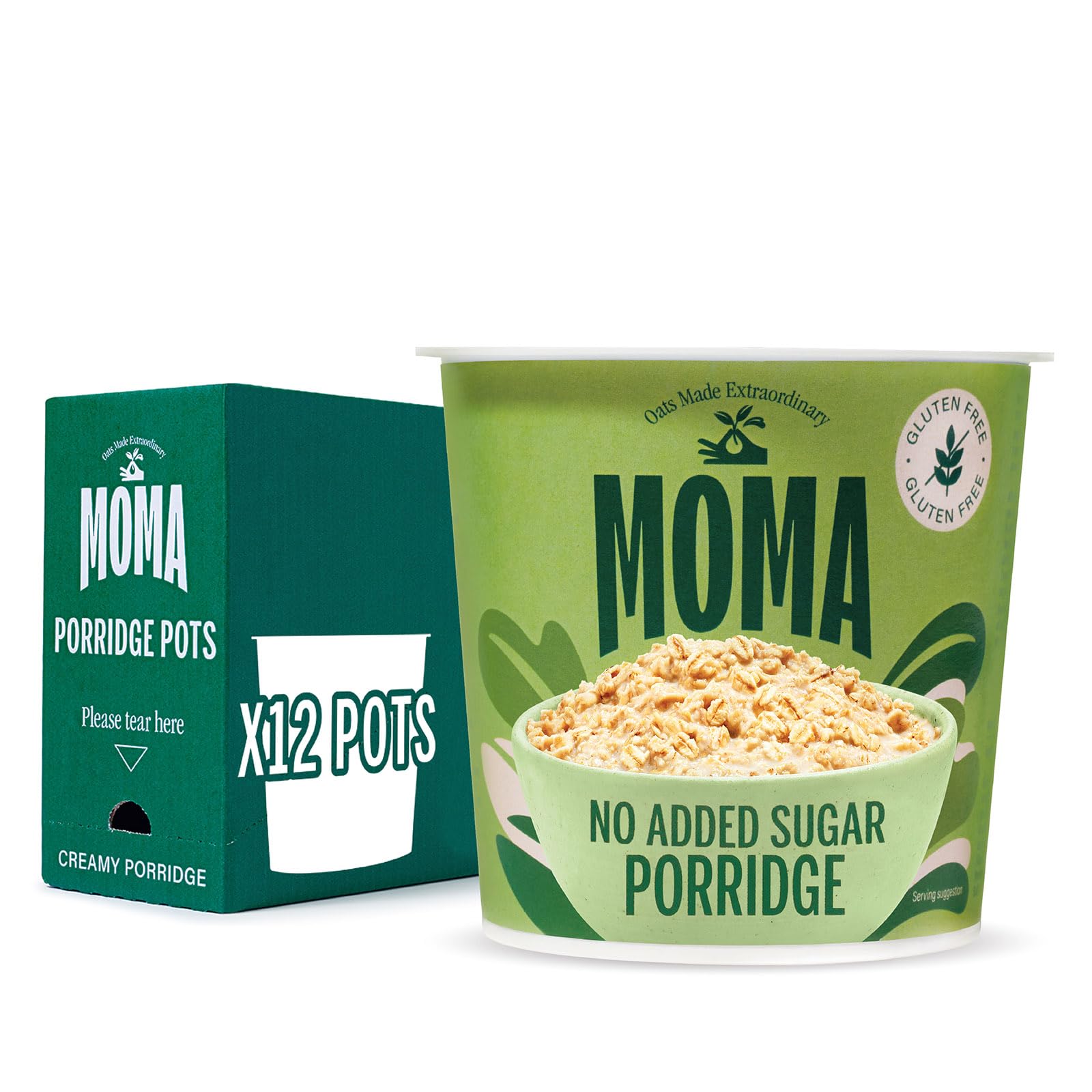 MOMA Plain Instant Porridge Pots | Gluten Free Jumbo Oats | 12 x 65g