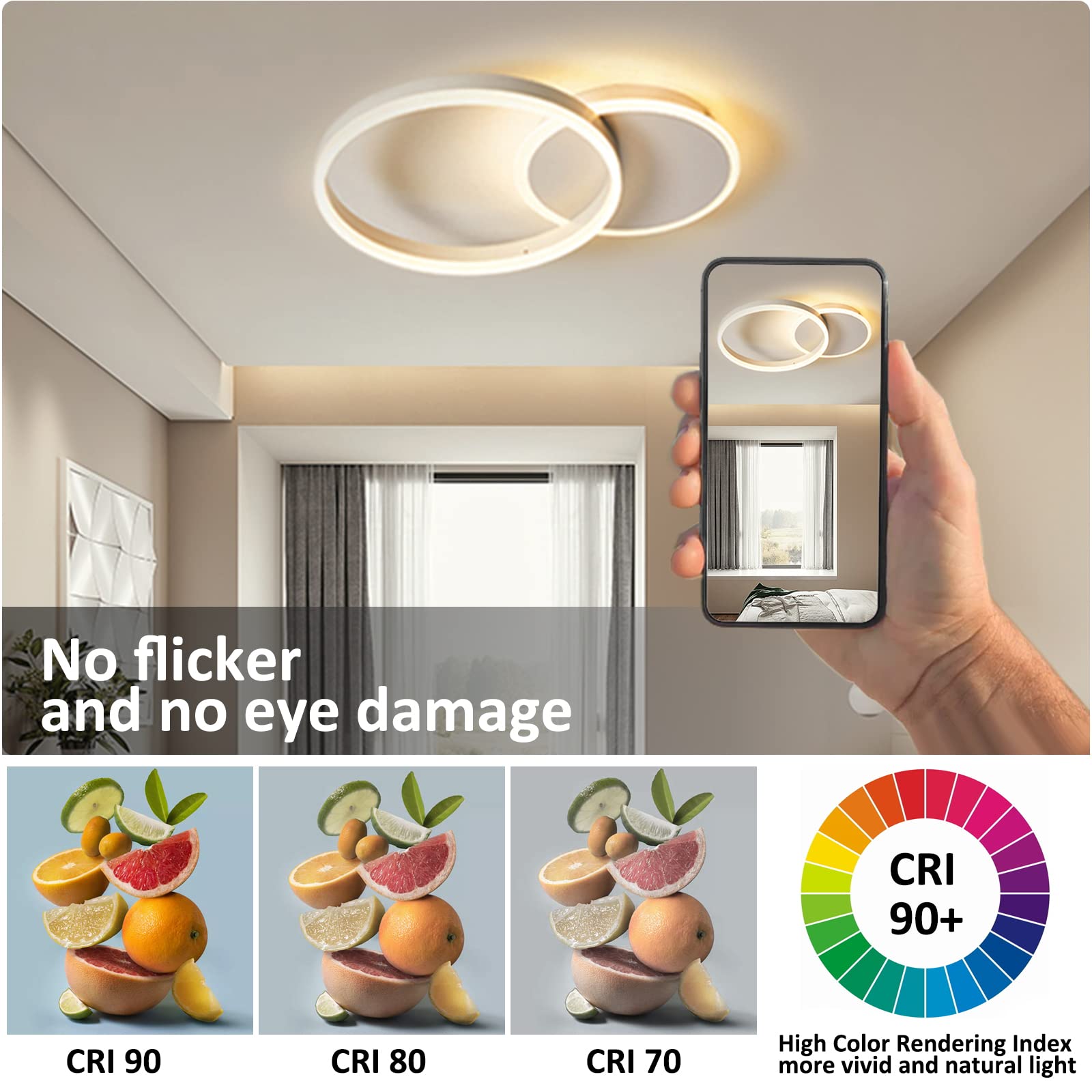 KAUCQI Modern LED Ceiling Light | 36W Dimmable Lamp with Remote Control