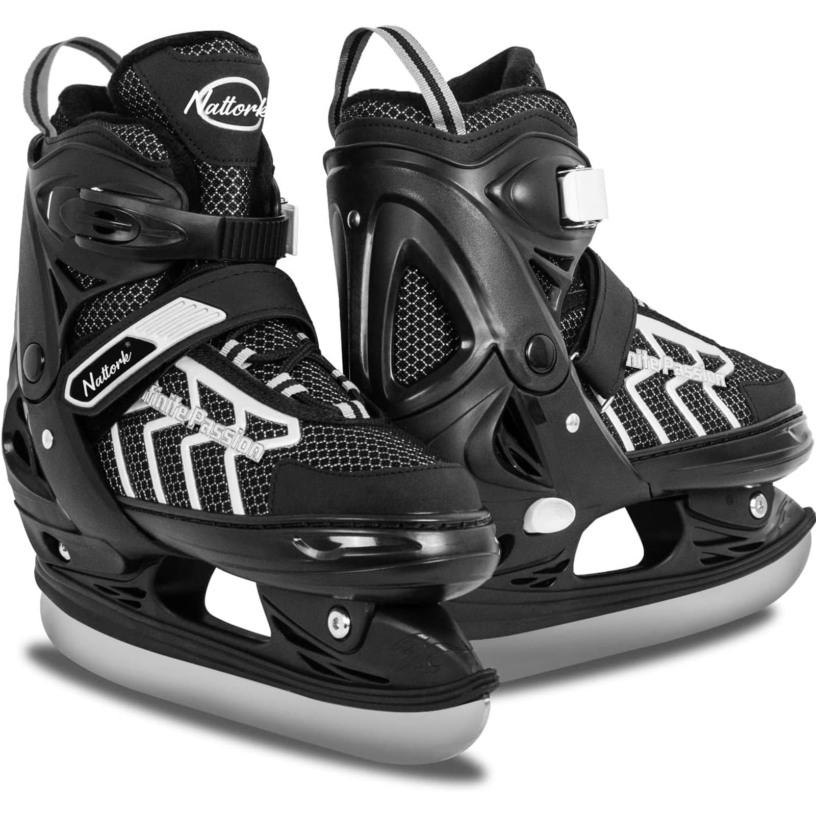 Nattork Kids Adjustable Ice Hockey Skates – Grey Reinforced Ankle Support