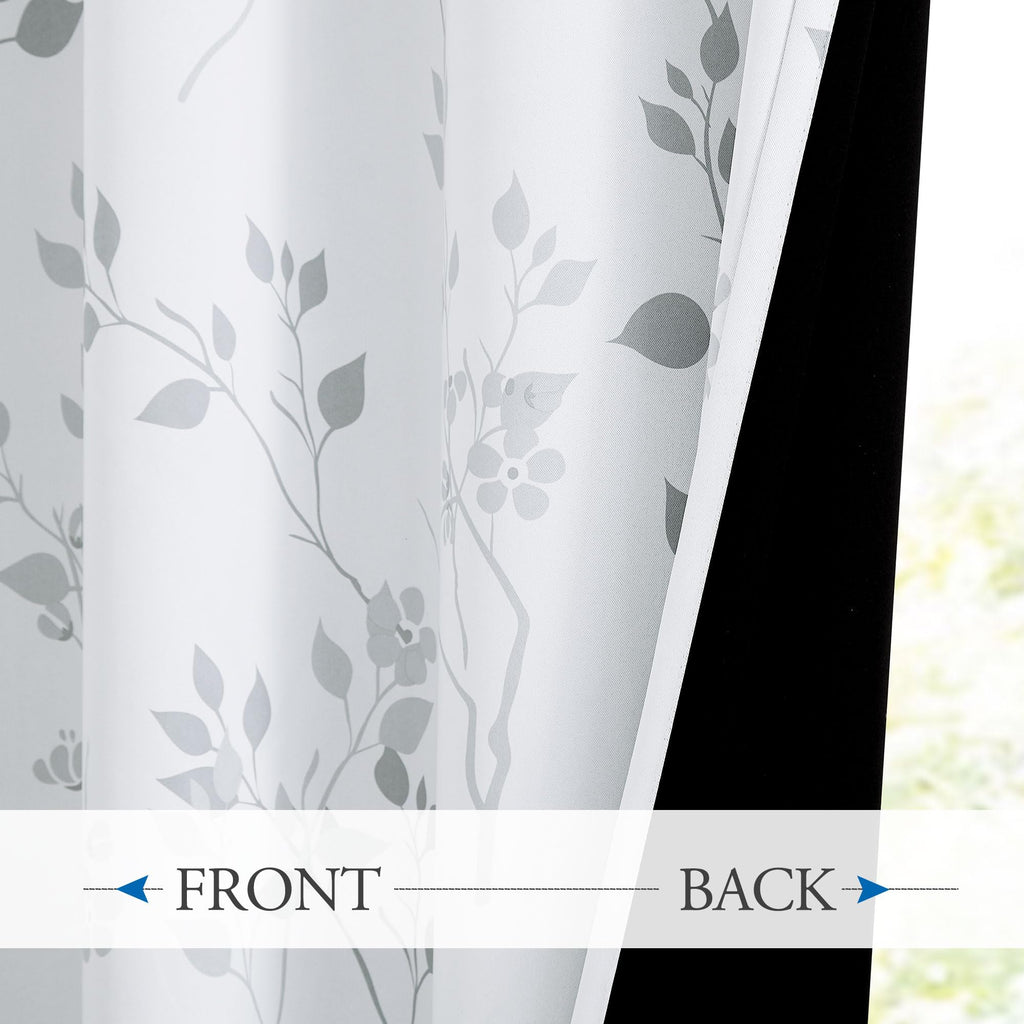 Beauoop Grey Floral Blackout Curtains | Thermal Insulated 90 Inch Drapes