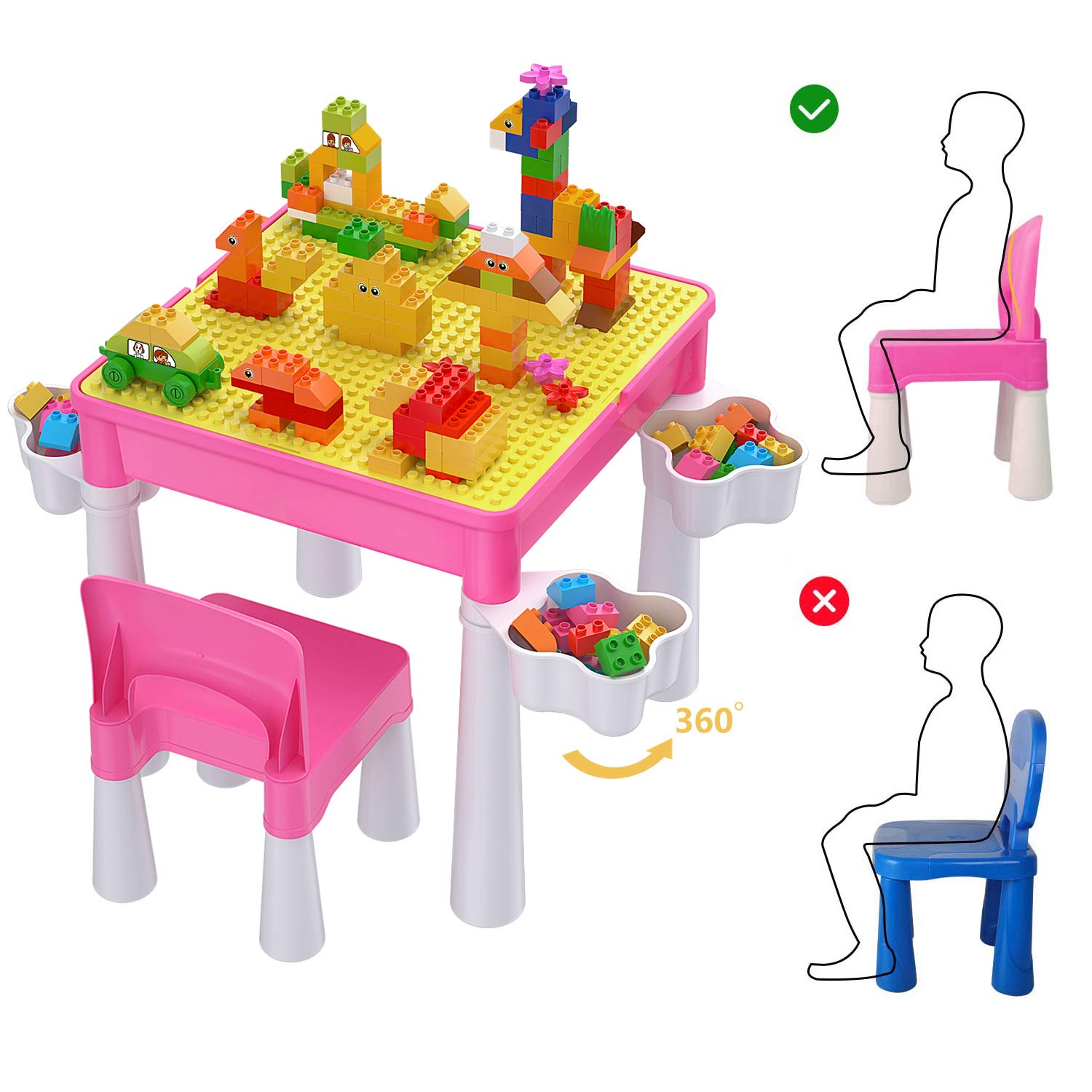burgkidz Toddler Activity Table and Chair Set with 128 Building Bricks