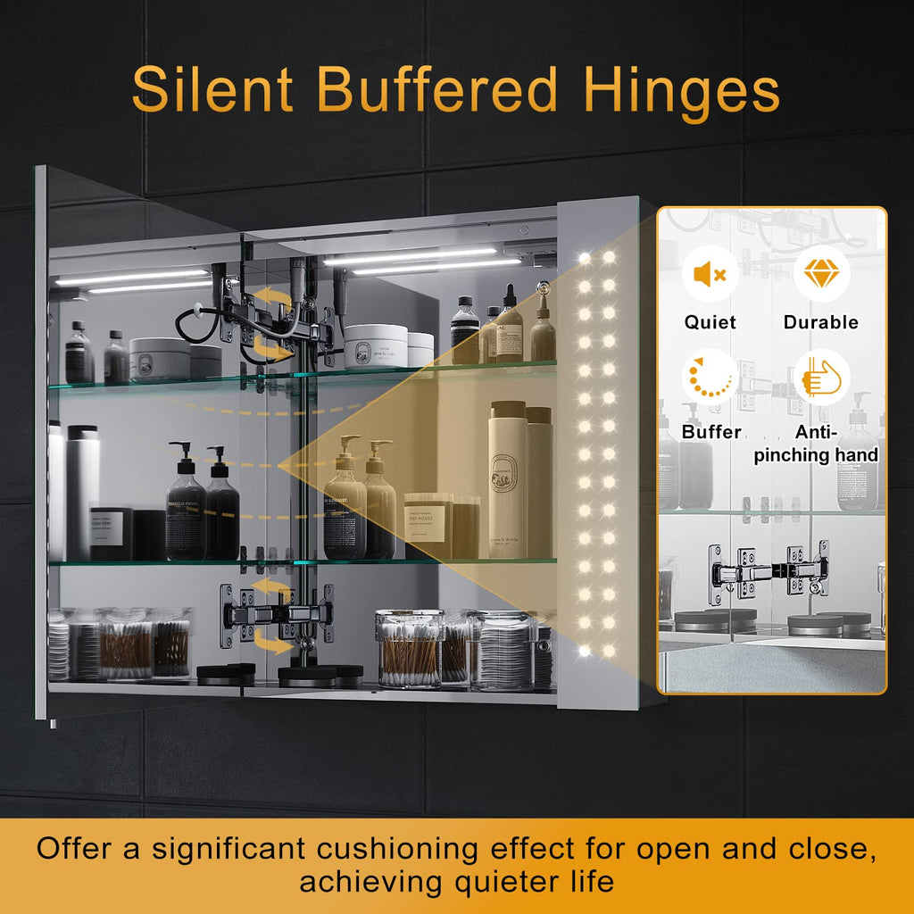 ELEGANT Bathroom Mirror Cabinet with LED Lights & Shaver Socket, 650x600mm - image 4
