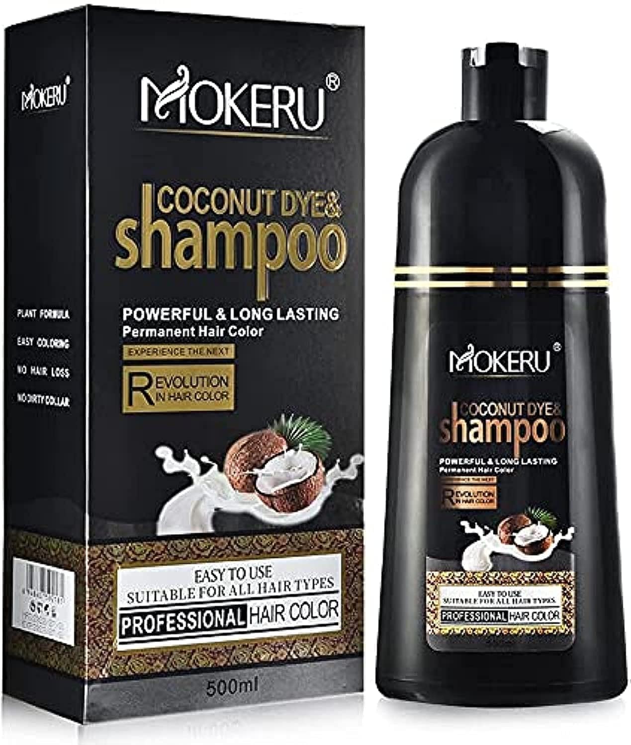 Mokeru Coconut Oil Hair Dye Shampoo | Natural Black Color - 500ml