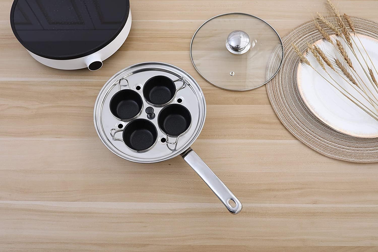 Jolof Store 4-Cup Egg Poacher Pan – Stainless Steel Induction Cookware