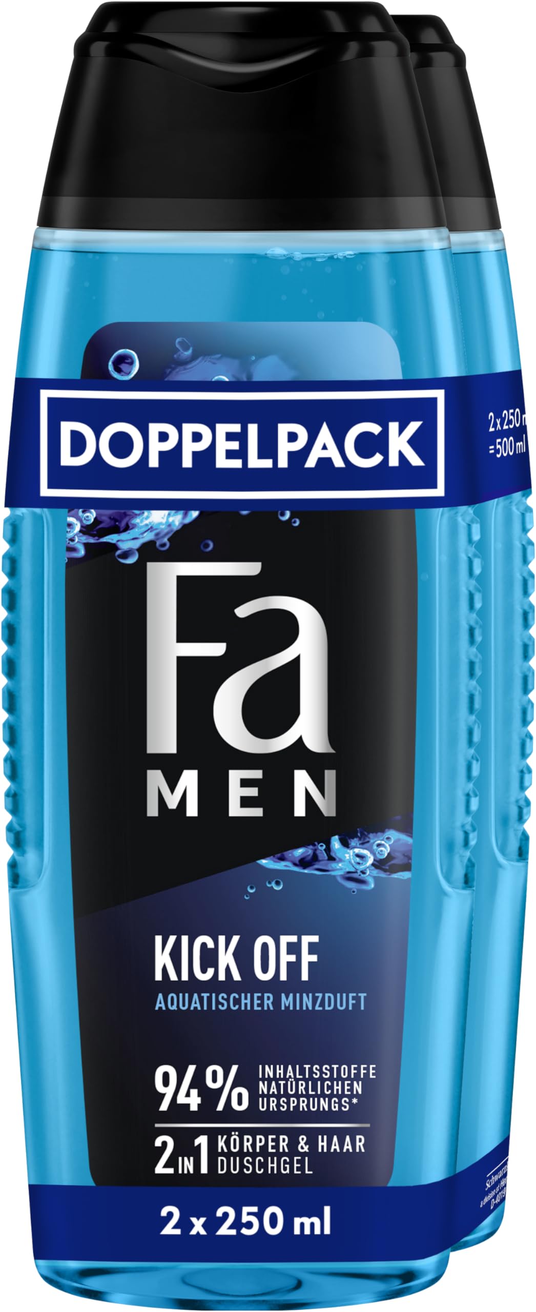 Fa Men Kick Off 2-in-1 Shower Gel | Aquatic Mint Hair & Body | 2 x 250ml