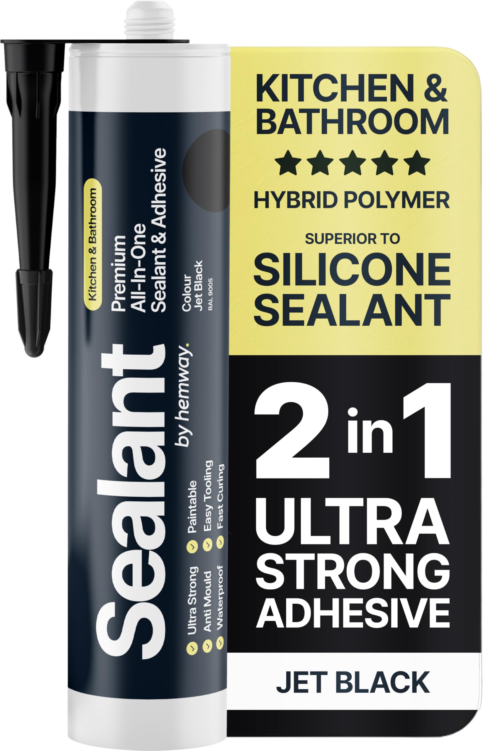 Jet Black Hybrid Polymer Sealant & Adhesive | Anti-Mould | 300ml
