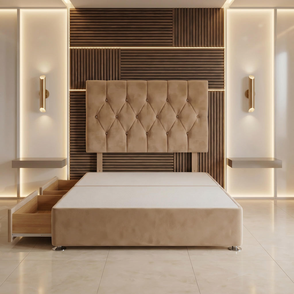 Bed Centre Ziggy Plush Small Single Divan Base 30" Headboard, Beige, 0 Draw