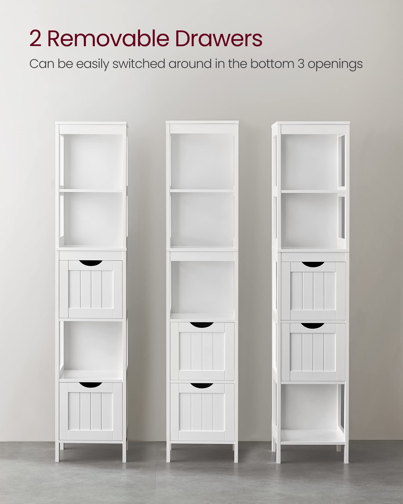 VASAGLE Modern Bathroom Floor Cabinet – White Storage Unit with 2 Drawers