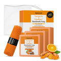 Quiyum Turmeric Vitamin C Soap Bar Set with Exfoliating African Net Sponge