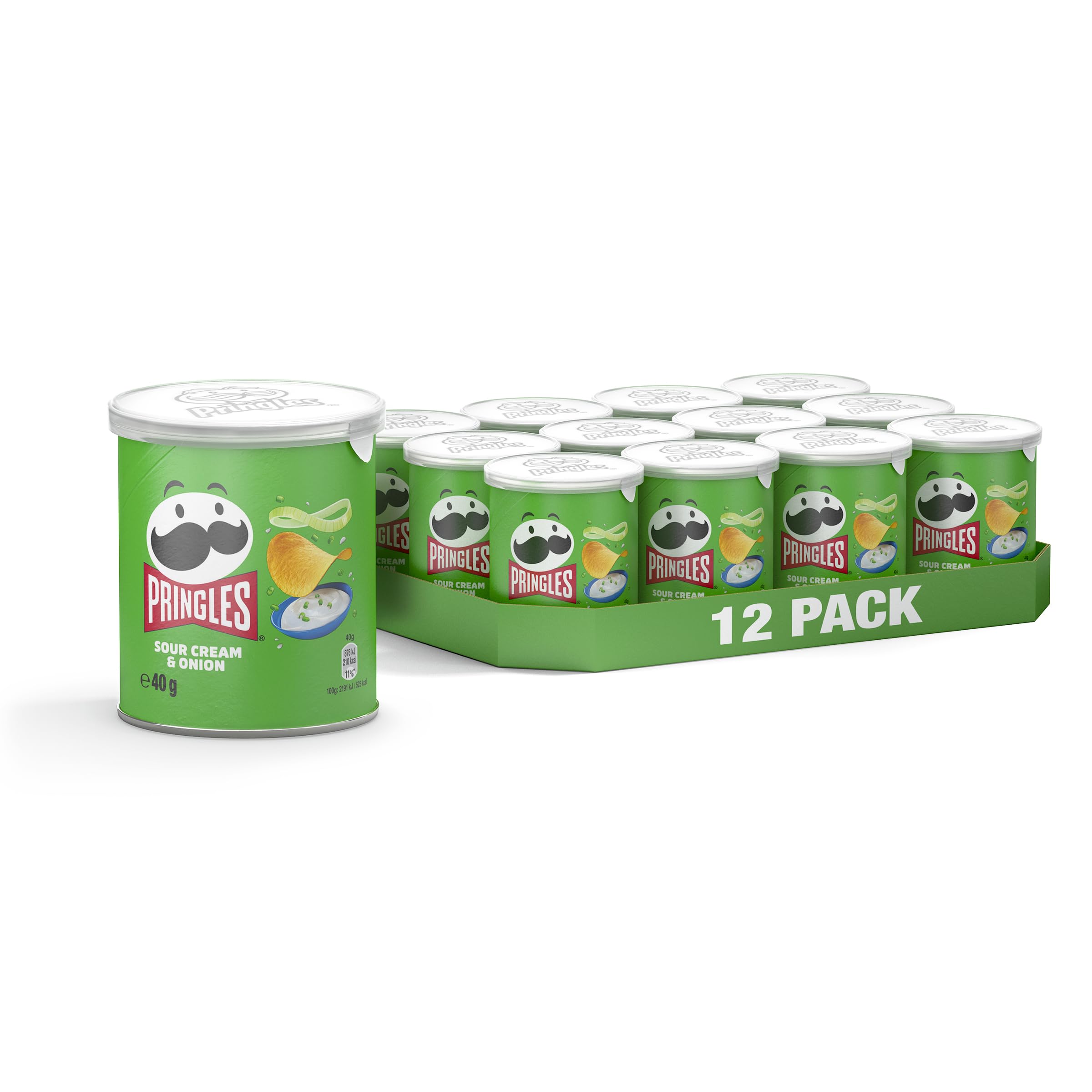 Pringles Sour Cream & Onion Potato Crisps – 12 Pack (40g Cans)