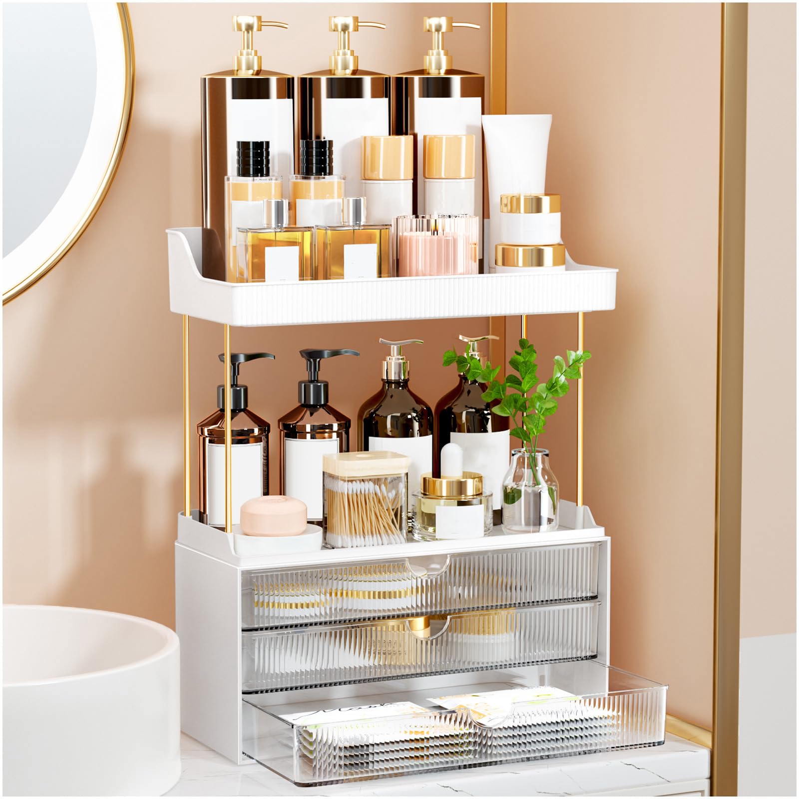 OrderlyGo 2-Tier 3-Drawer Makeup Organiser | Clear Cosmetic Storage