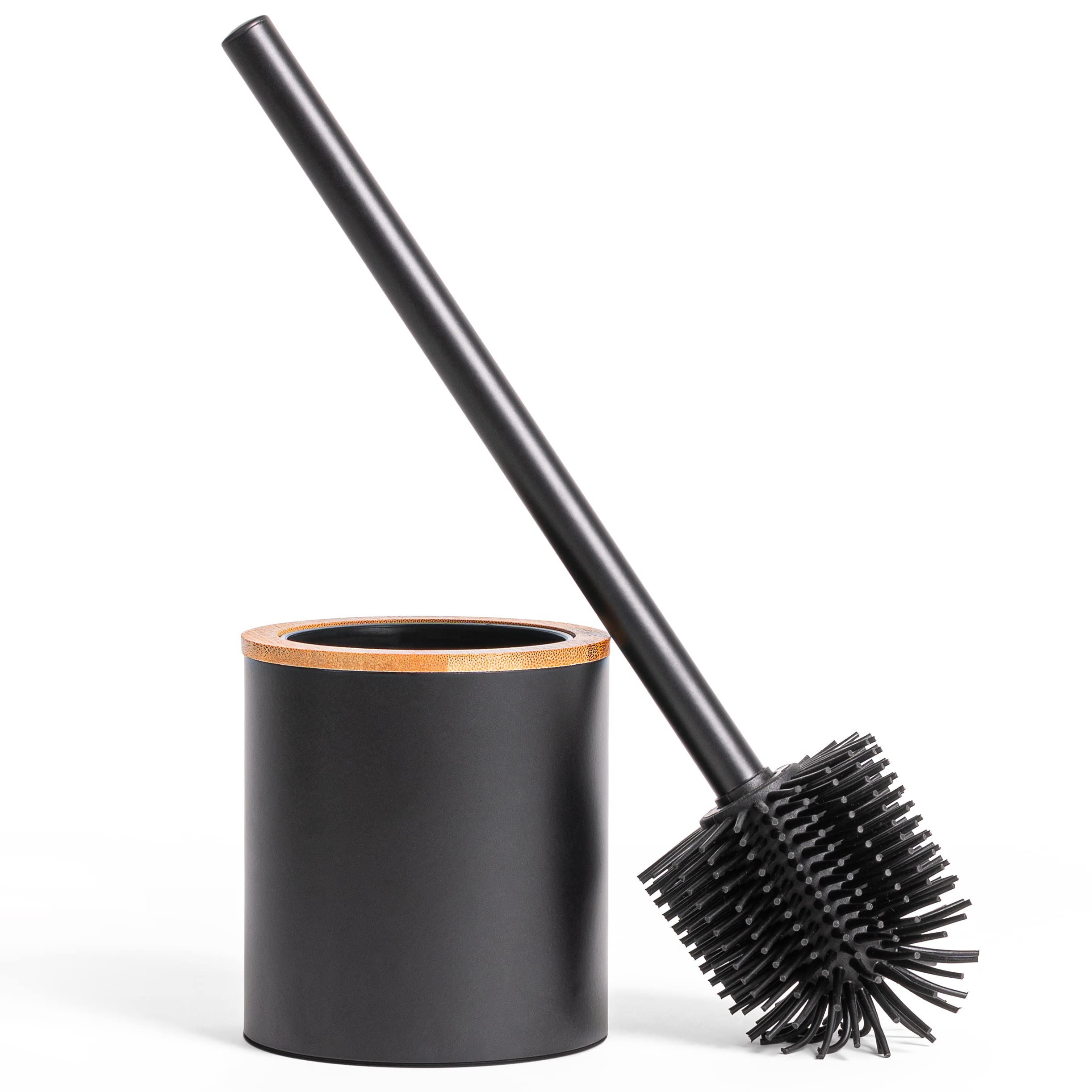 KAZAI Silicone Toilet Brush & Holder | Stainless Steel & Bamboo - Black