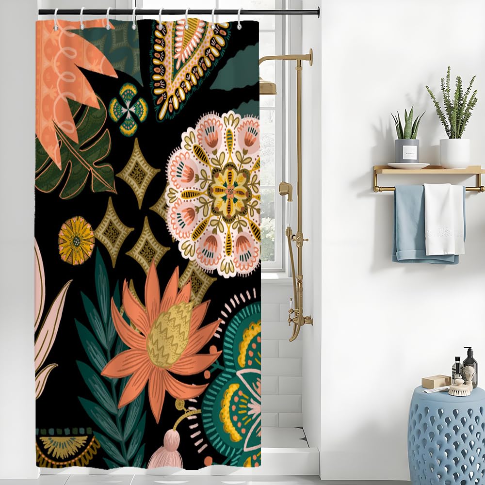 Uiiooazy Boho Floral Shower Curtain | Waterproof Green Tropical Plant Fabric