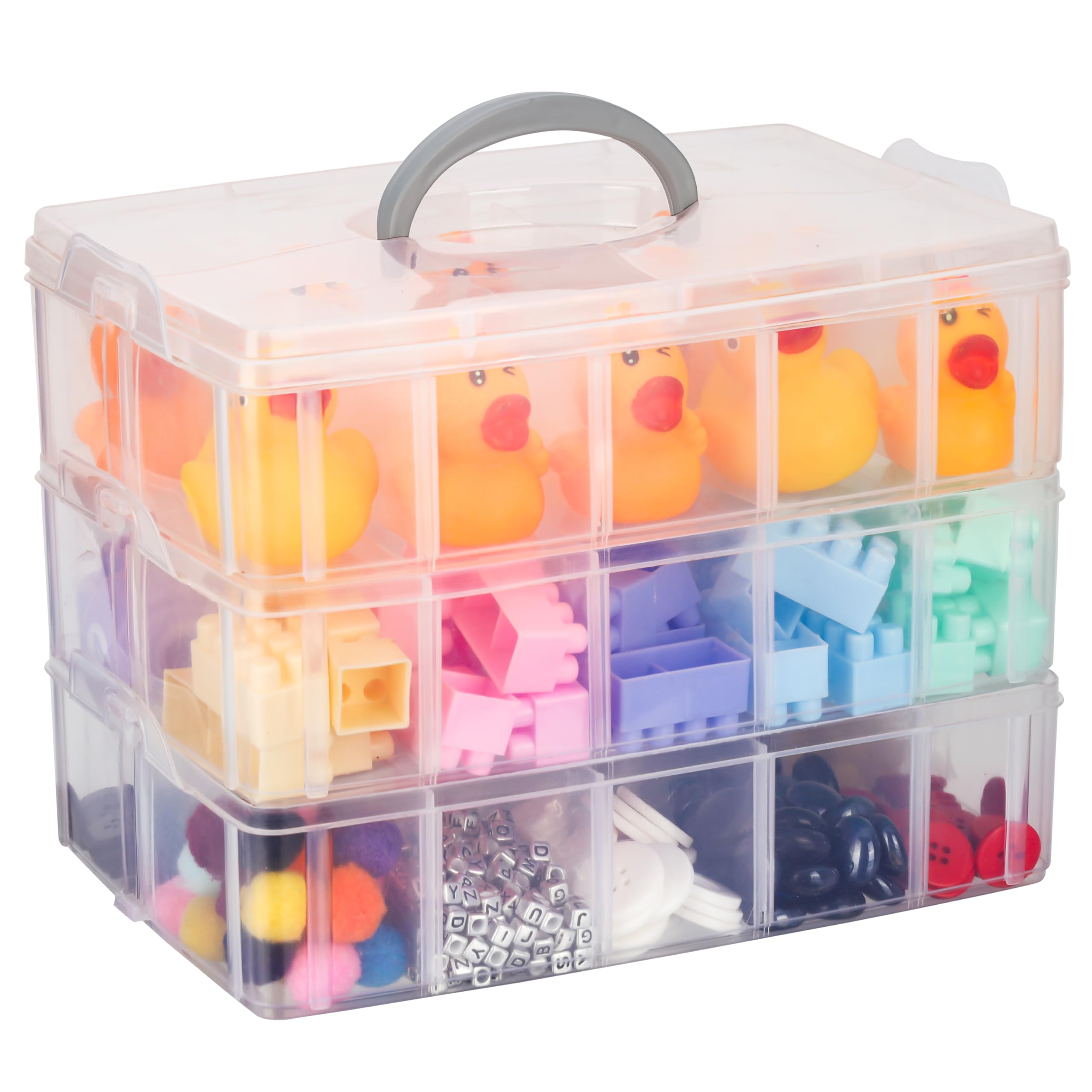 Kurtzy 3-Tier Craft Storage Box – 30 Compartment Clear Plastic Organiser