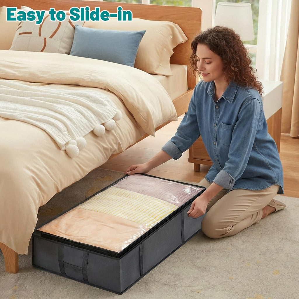 Dntorx 6 Pack 90L Underbed Storage Bags With Lids, Foldable, Grey - image 3